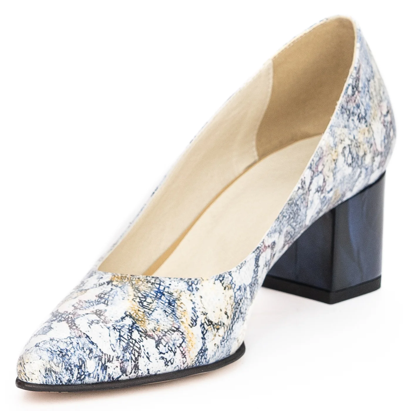 Pantofi dama din piele naturala multicolor cu toc gros 6 cm 13941 - Image 3