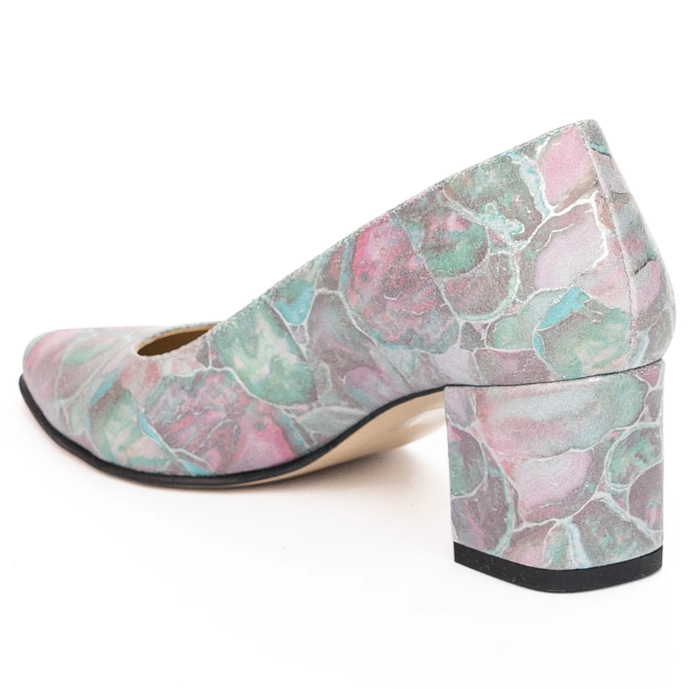 Pantofi dama din piele naturala multicolor cu toc gros 6 cm 13949 - Image 2
