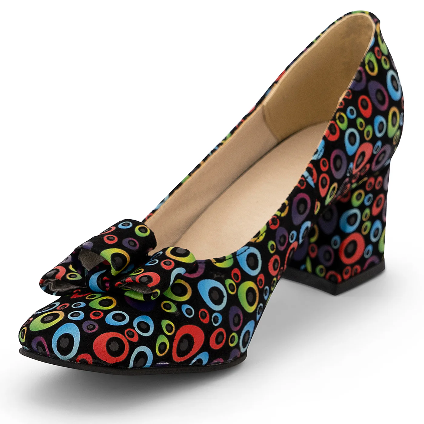 Pantofi dama din piele naturala multicolor cu toc gros 6 cm 14184 - Image 3
