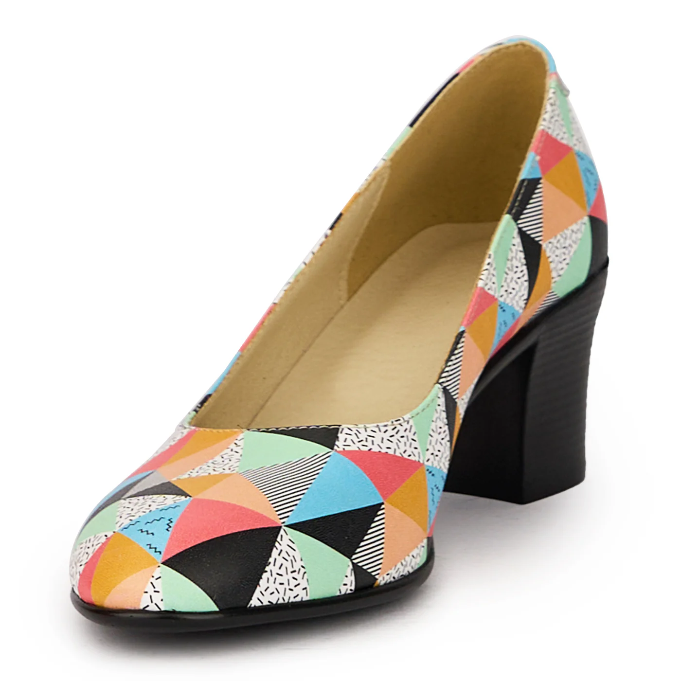 Pantofi dama din piele naturala multicolor cu toc gros 6 cm 15958 - Image 3