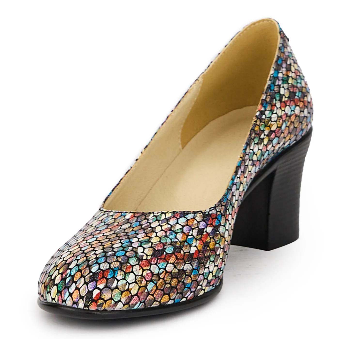 Pantofi dama din piele naturala multicolor cu toc gros 6 cm 15997 - Image 3
