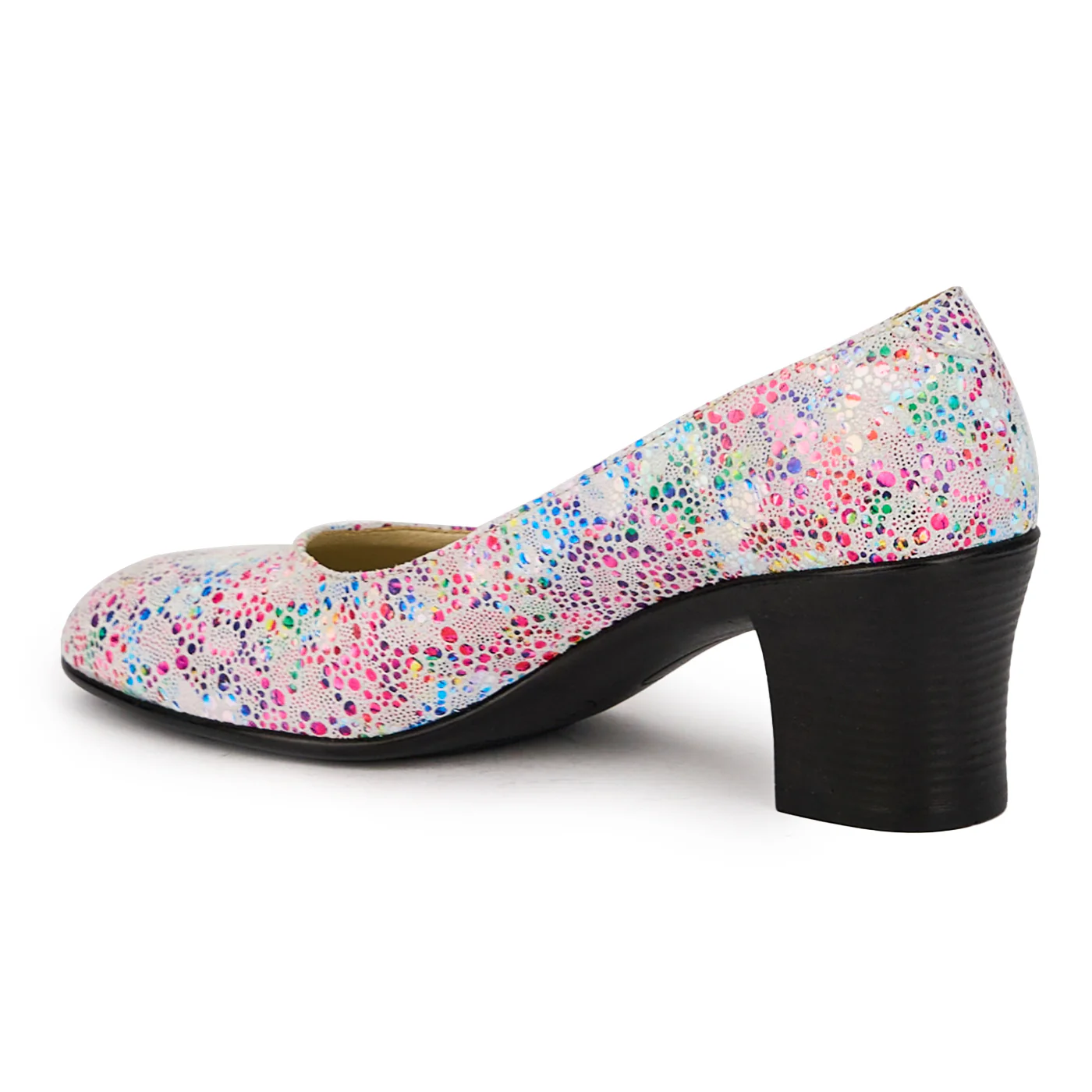 Pantofi dama din piele naturala multicolor cu toc gros 6 cm 16039 - Image 2