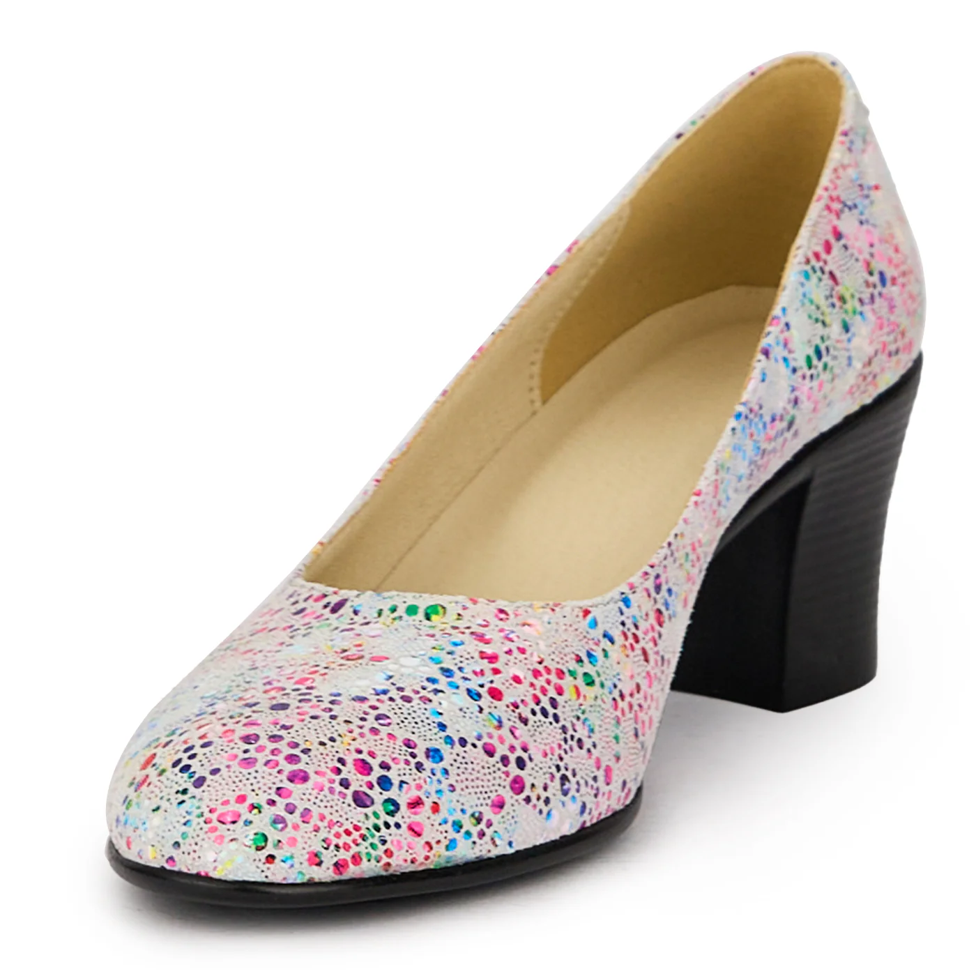 Pantofi dama din piele naturala multicolor cu toc gros 6 cm 16039 - Image 3