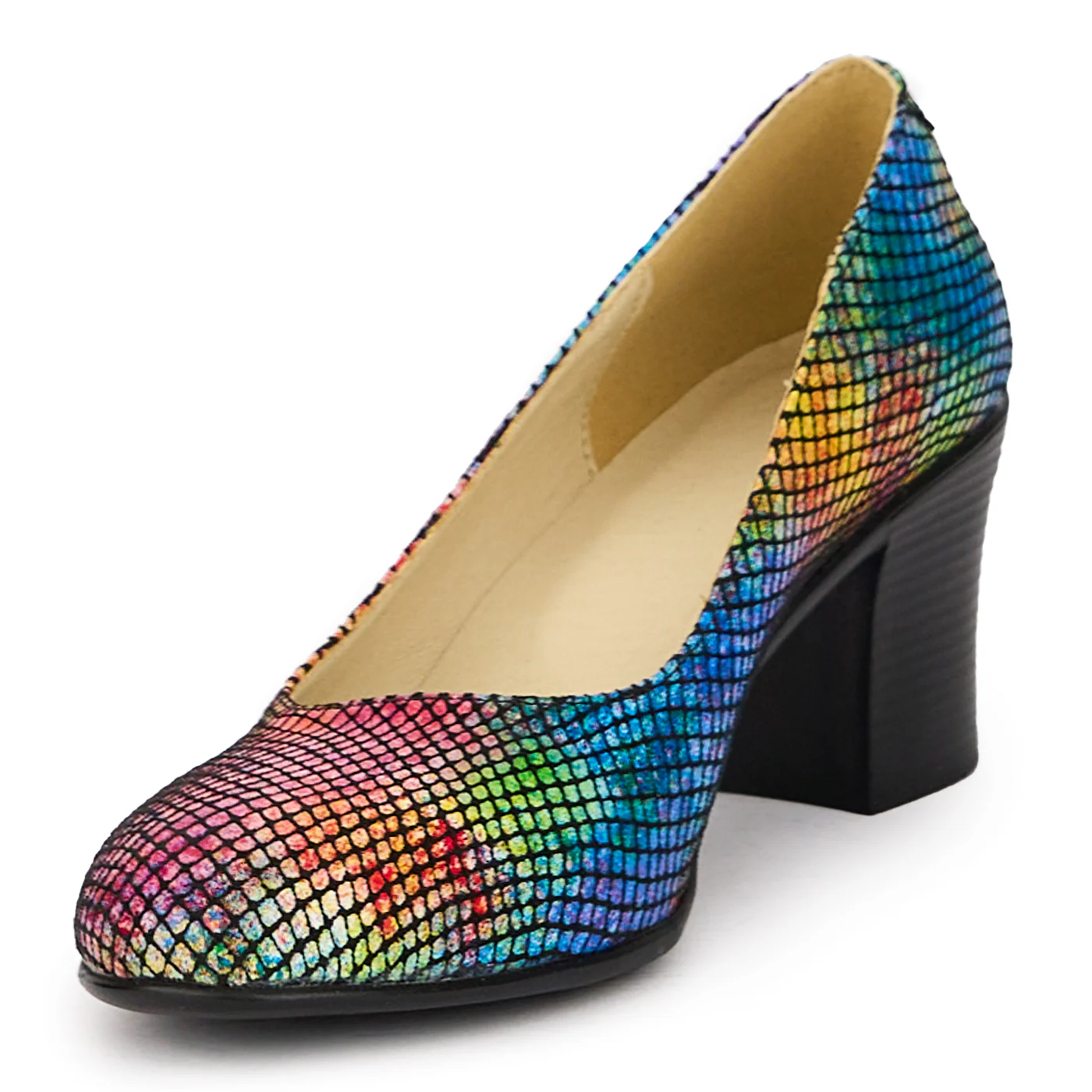 Pantofi dama din piele naturala multicolor cu toc gros 6 cm 16040 - Image 3