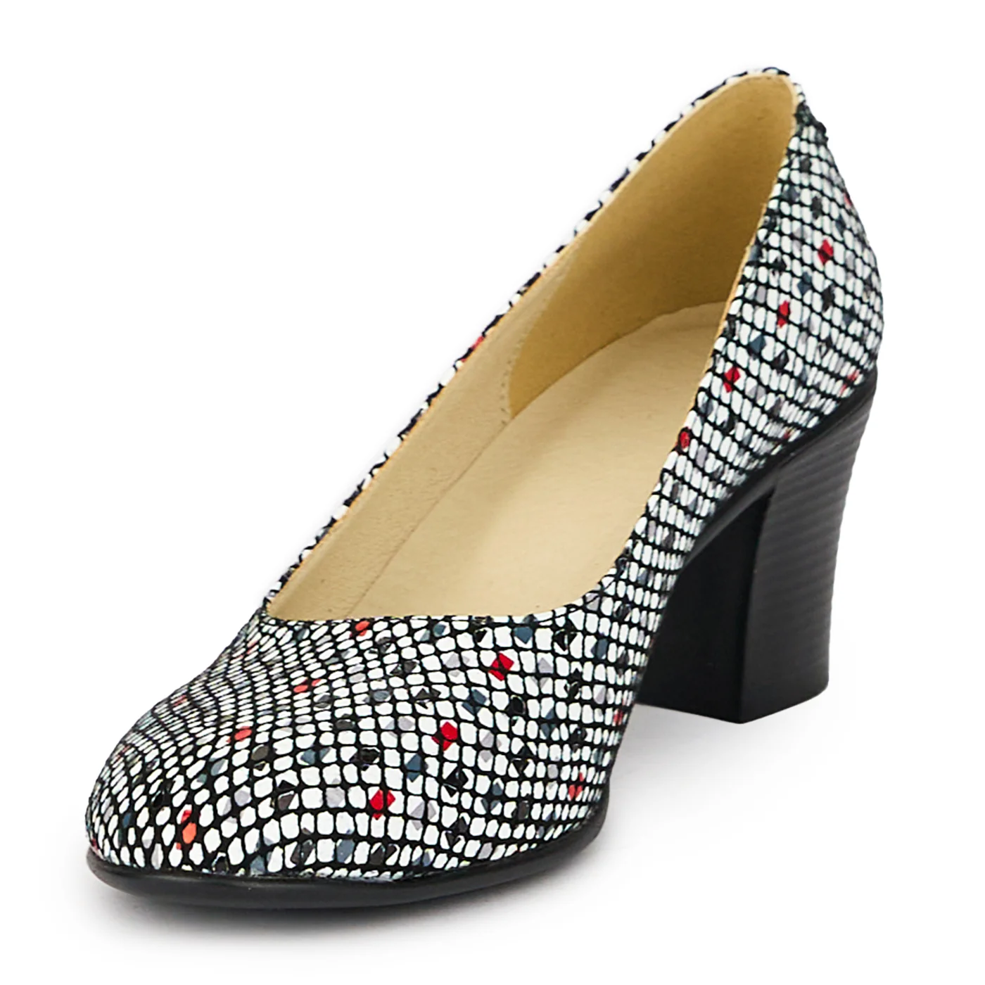 Pantofi dama din piele naturala multicolor cu toc gros 6 cm 16052 - Image 3