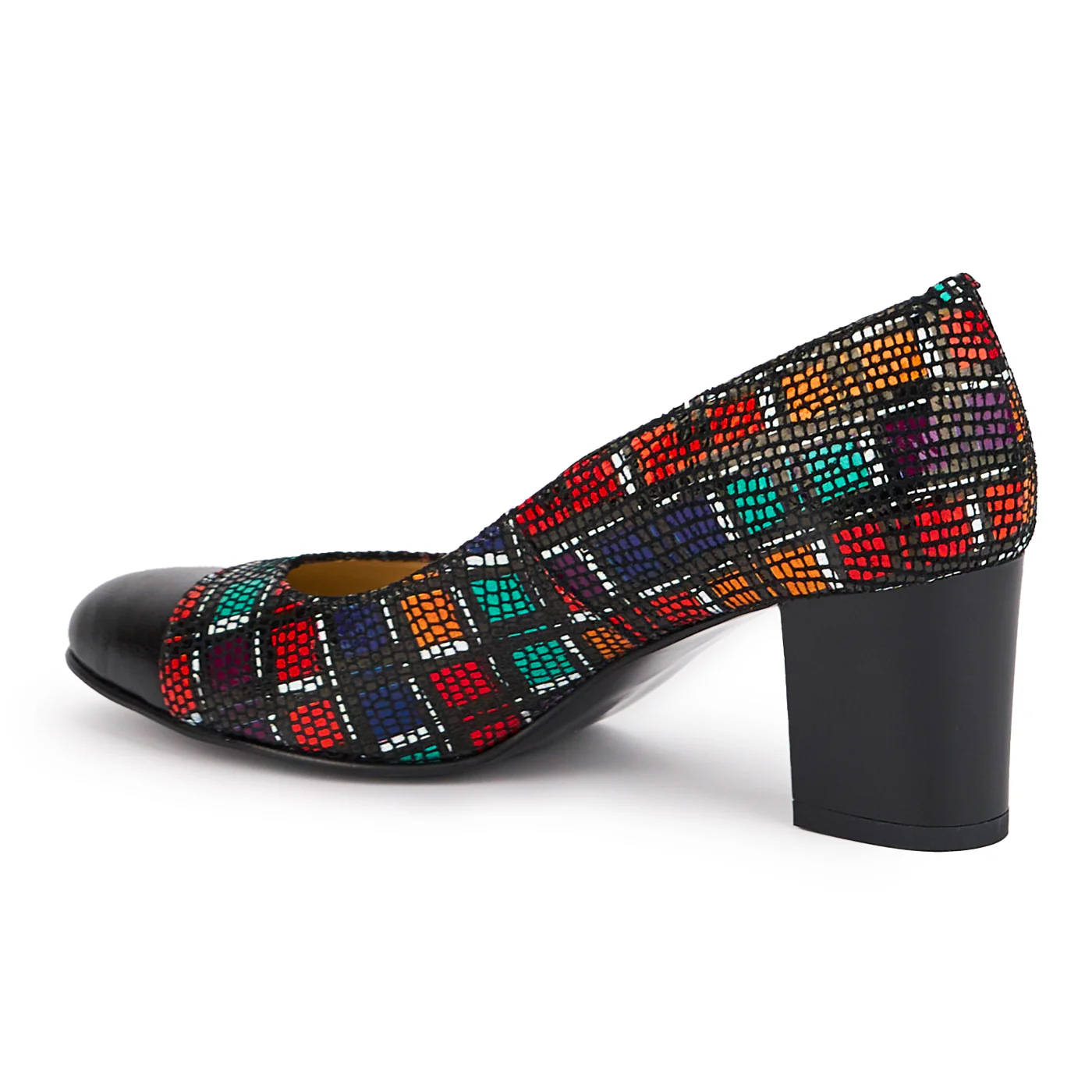 Pantofi dama din piele naturala multicolor cu toc gros 6 cm 16920 - Image 2