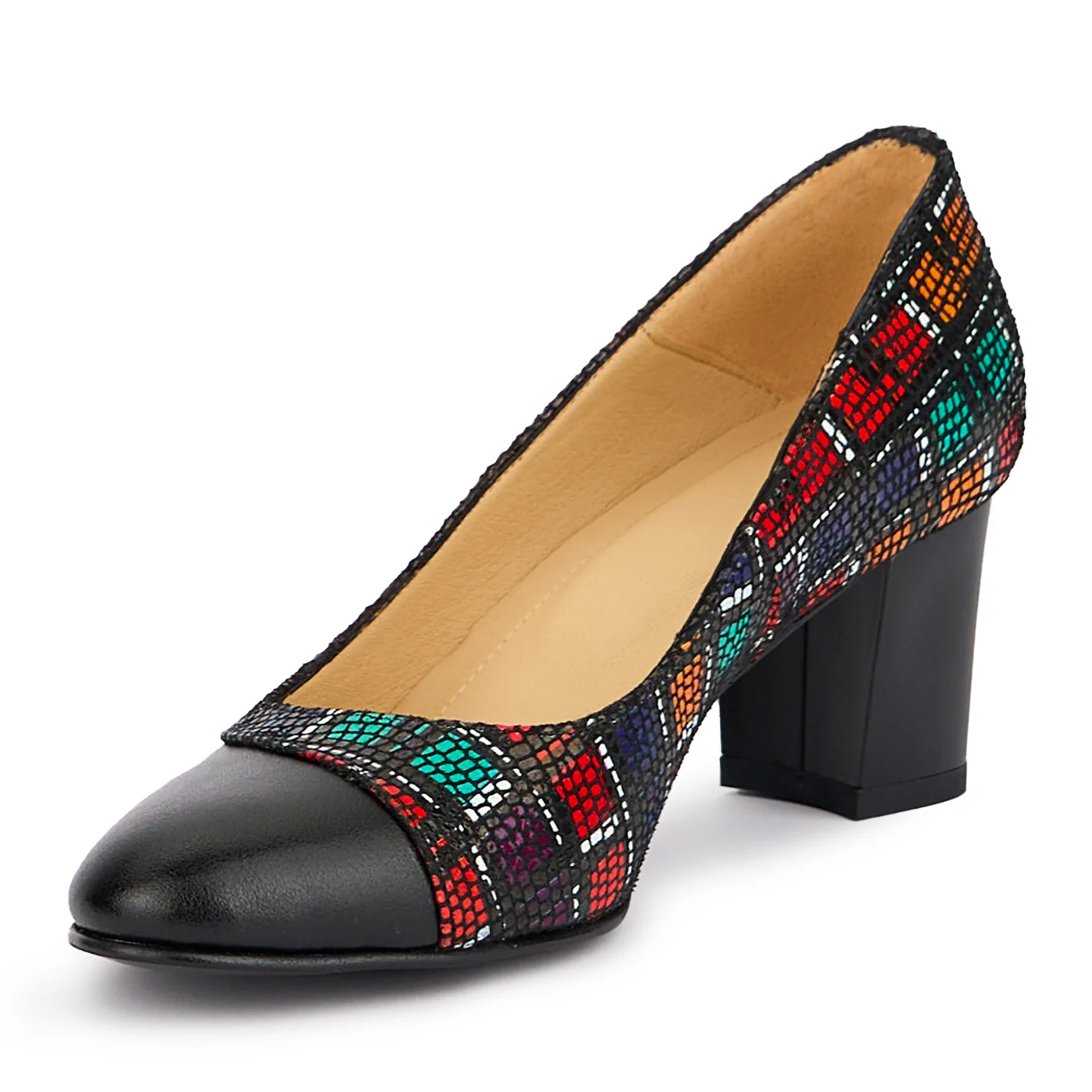 Pantofi dama din piele naturala multicolor cu toc gros 6 cm 16920 - Image 3