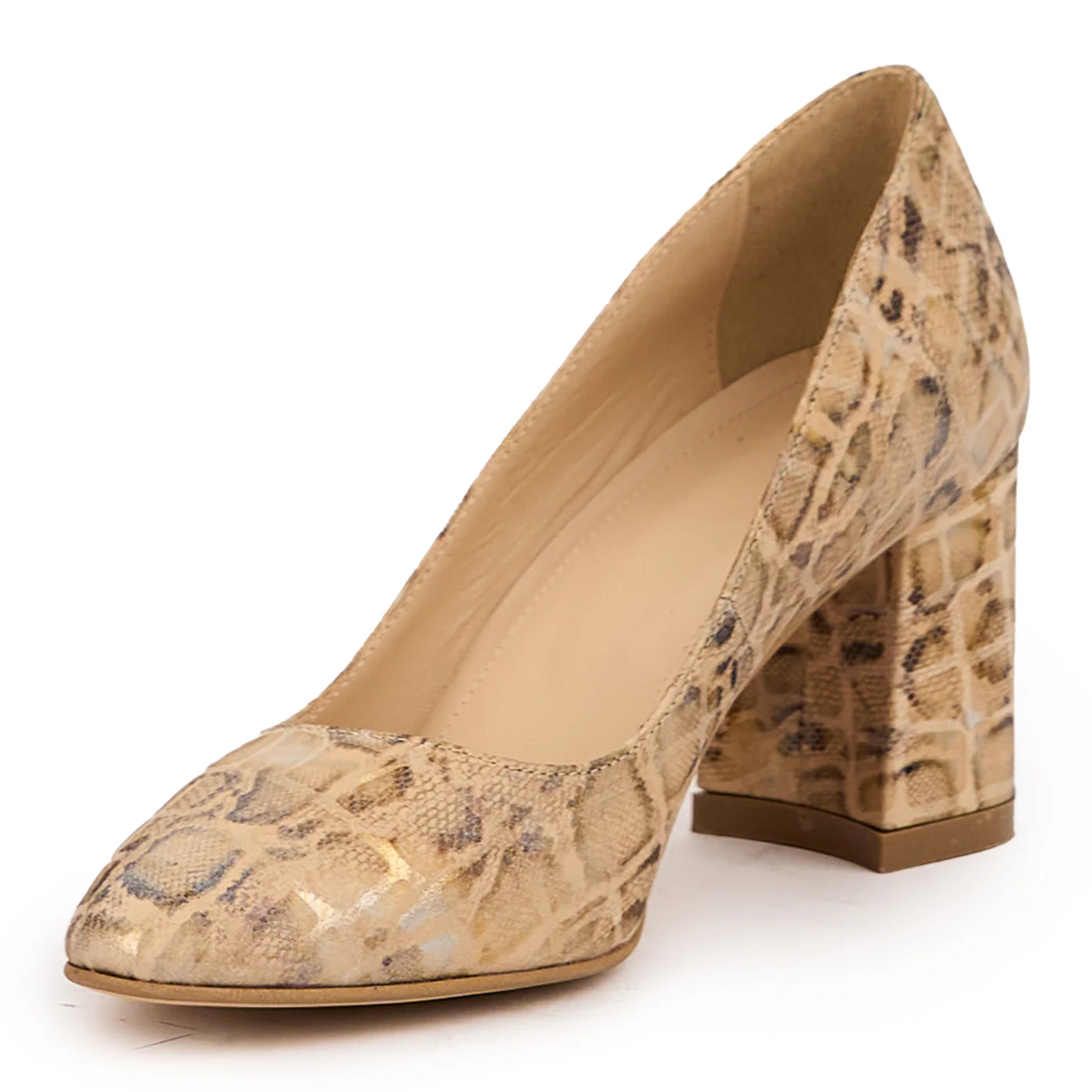 Pantofi dama din piele naturala multicolor cu toc gros 7.5 cm 14636 - Image 3