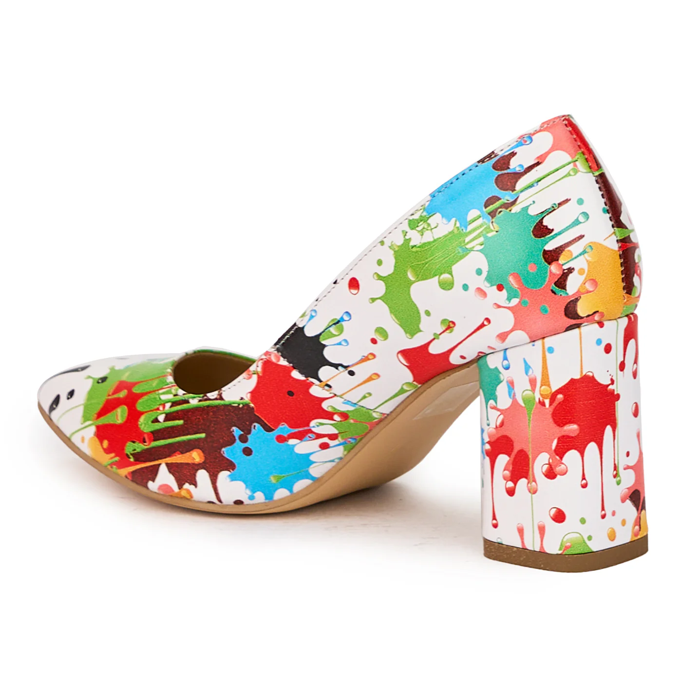 Pantofi dama din piele naturala multicolor cu toc gros 7.5 cm 15955 - Image 2