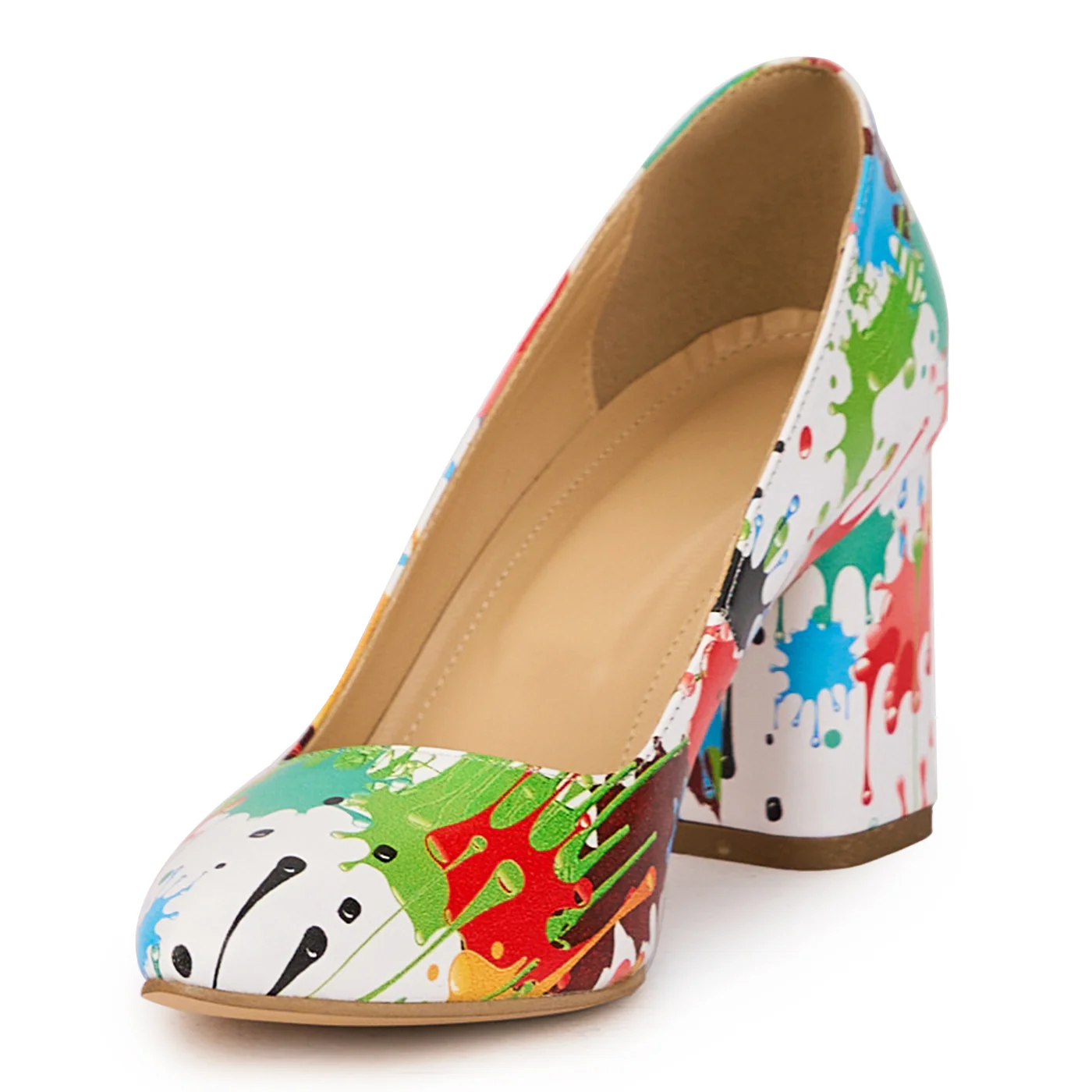 Pantofi dama din piele naturala multicolor cu toc gros 7.5 cm 15955 - Image 3