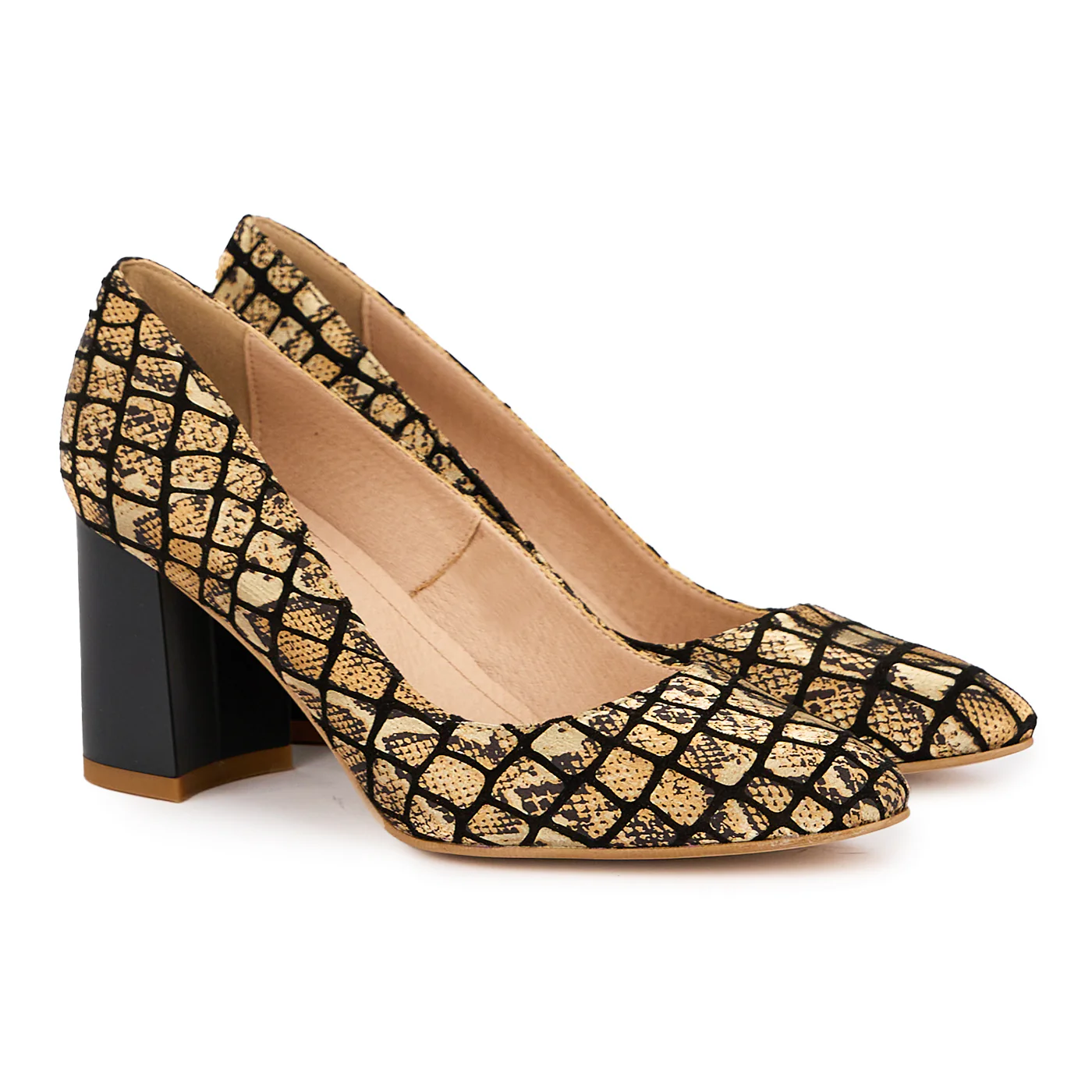 Pantofi dama din piele naturala multicolor cu toc gros 7.5 cm 16863 - Image 4
