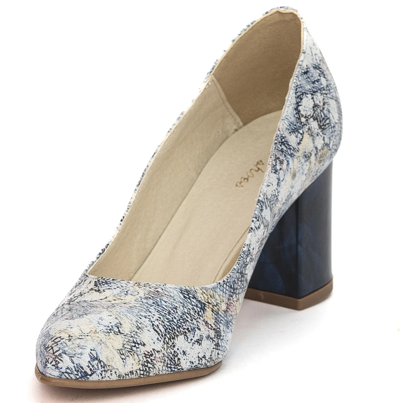 Pantofi dama din piele naturala multicolor cu toc gros 7 cm 13843 - Image 3