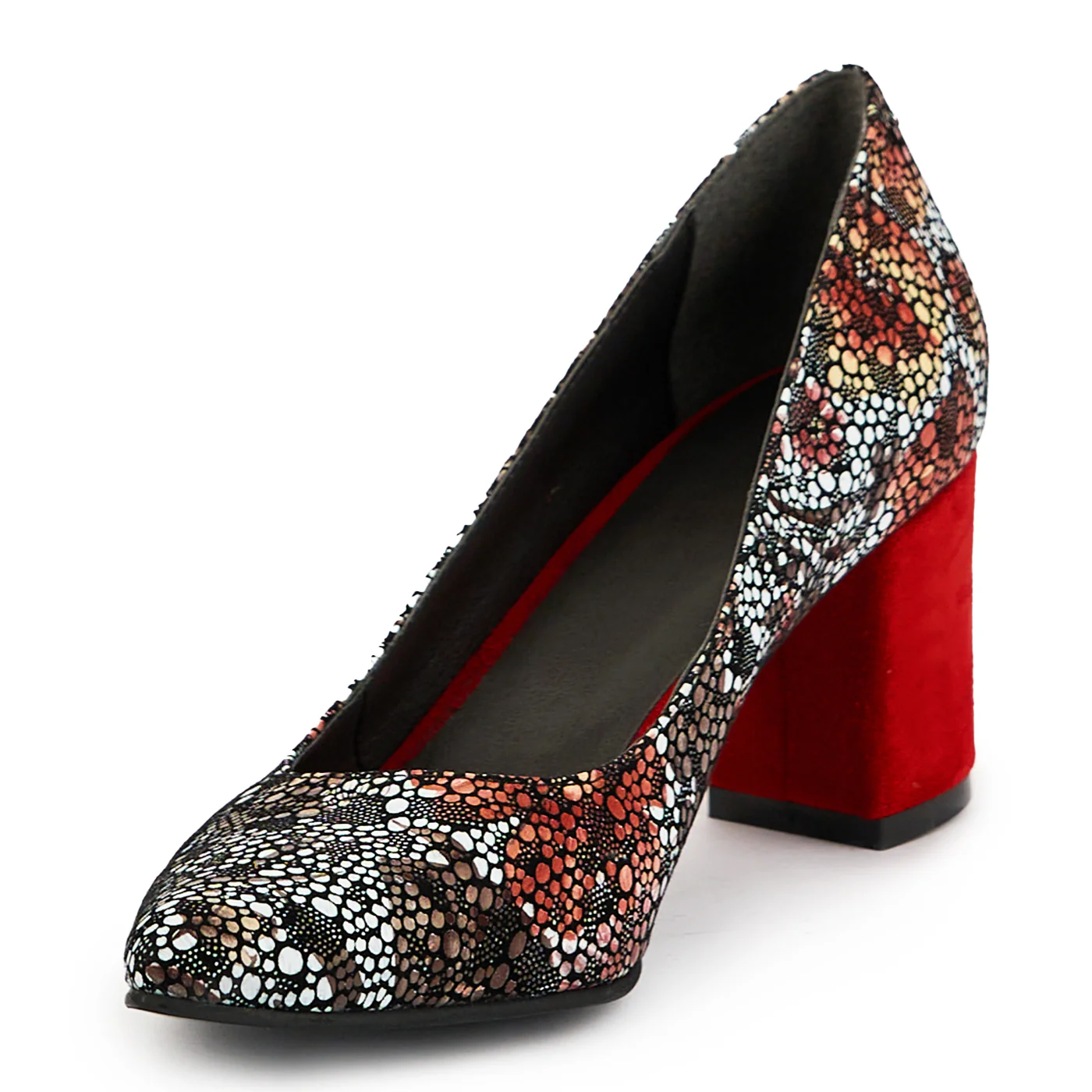 Pantofi dama din piele naturala multicolor cu toc gros 7 cm 14878 - Image 3