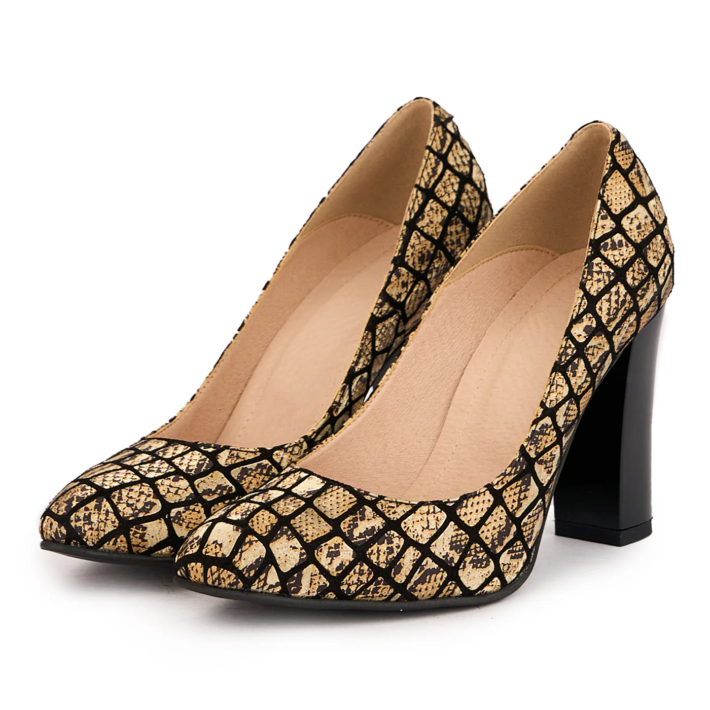 Pantofi dama din piele naturala multicolor cu toc gros 9.5 cm 16607 - Image 3