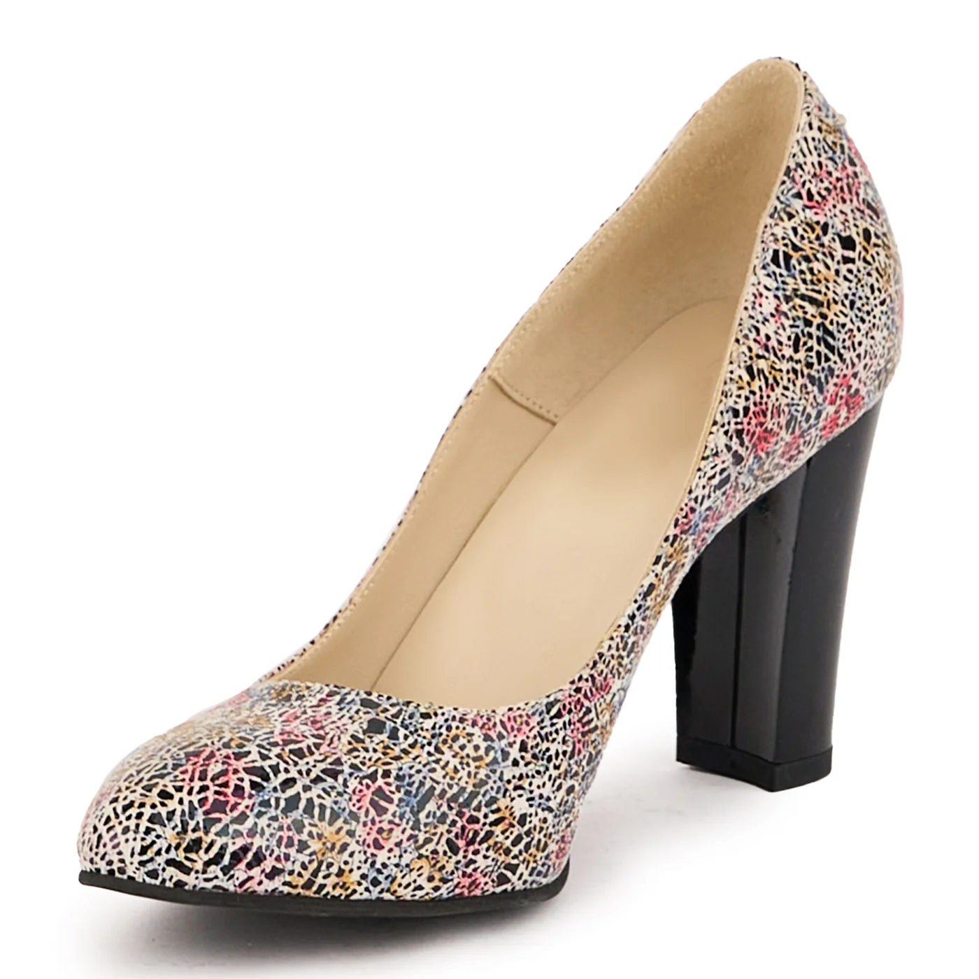 Pantofi dama din piele naturala multicolor cu toc gros 9 cm 16749 - Image 3