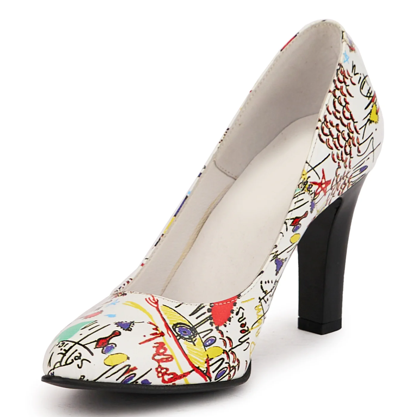Pantofi dama din piele naturala multicolor cu toc gros 9 cm 16752 - Image 3