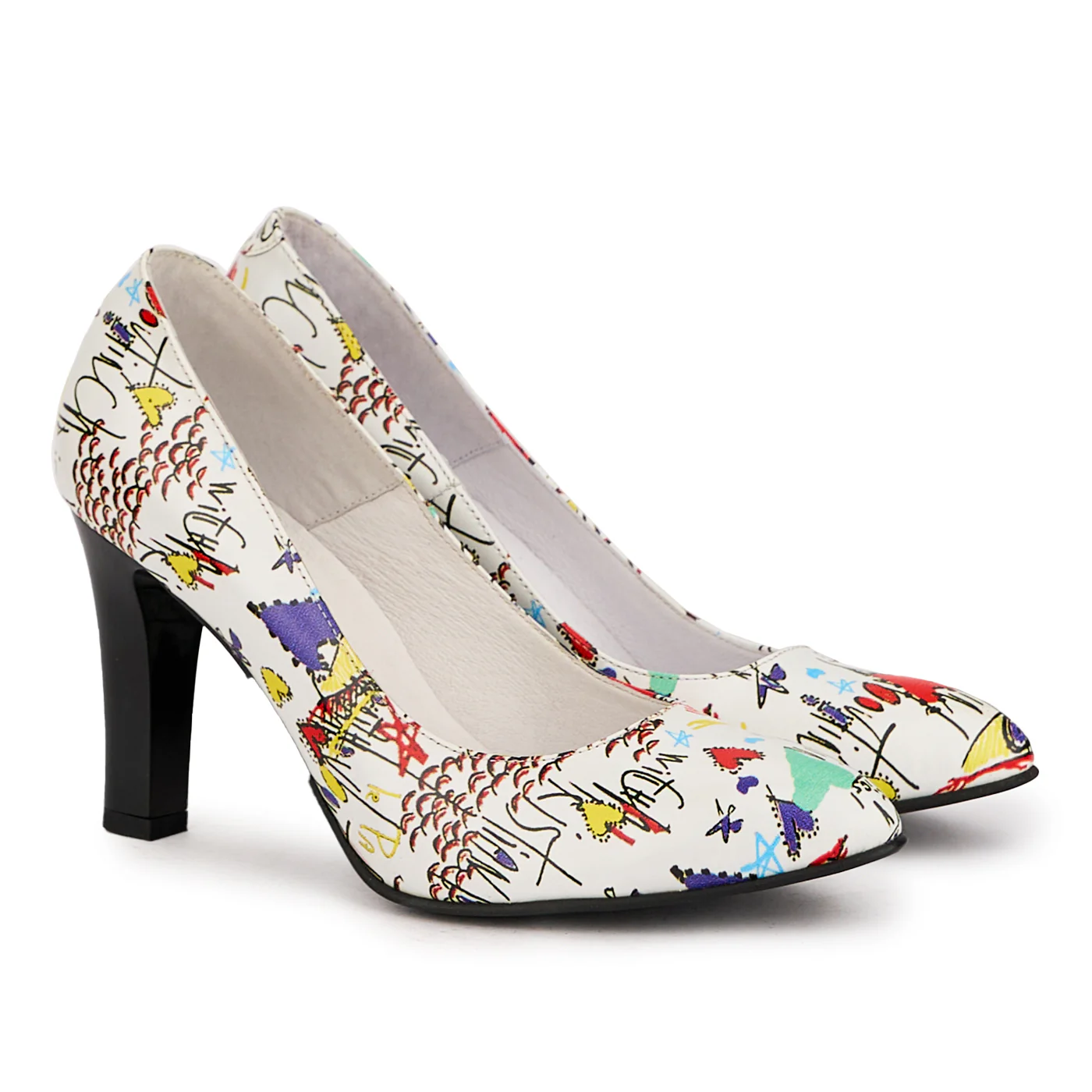 Pantofi dama din piele naturala multicolor cu toc gros 9 cm 16752 - Image 4