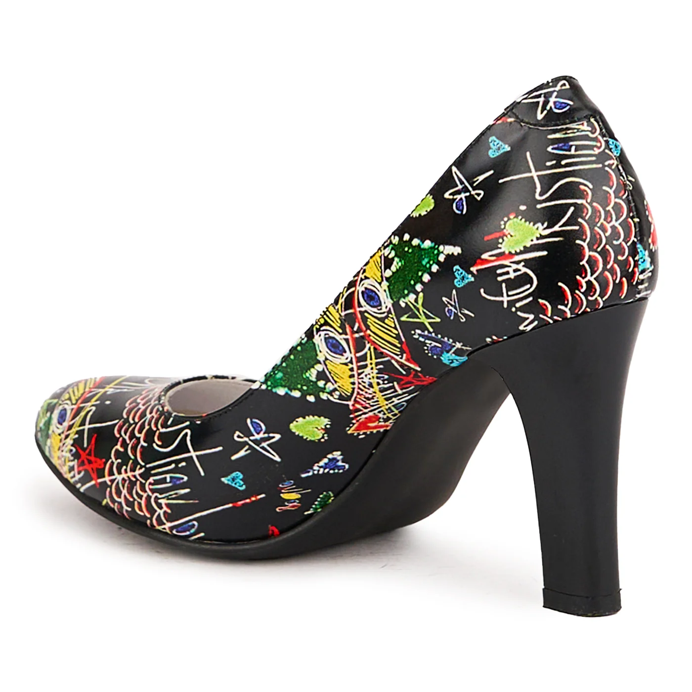 Pantofi dama din piele naturala multicolor cu toc gros 9 cm 16753 - Image 2