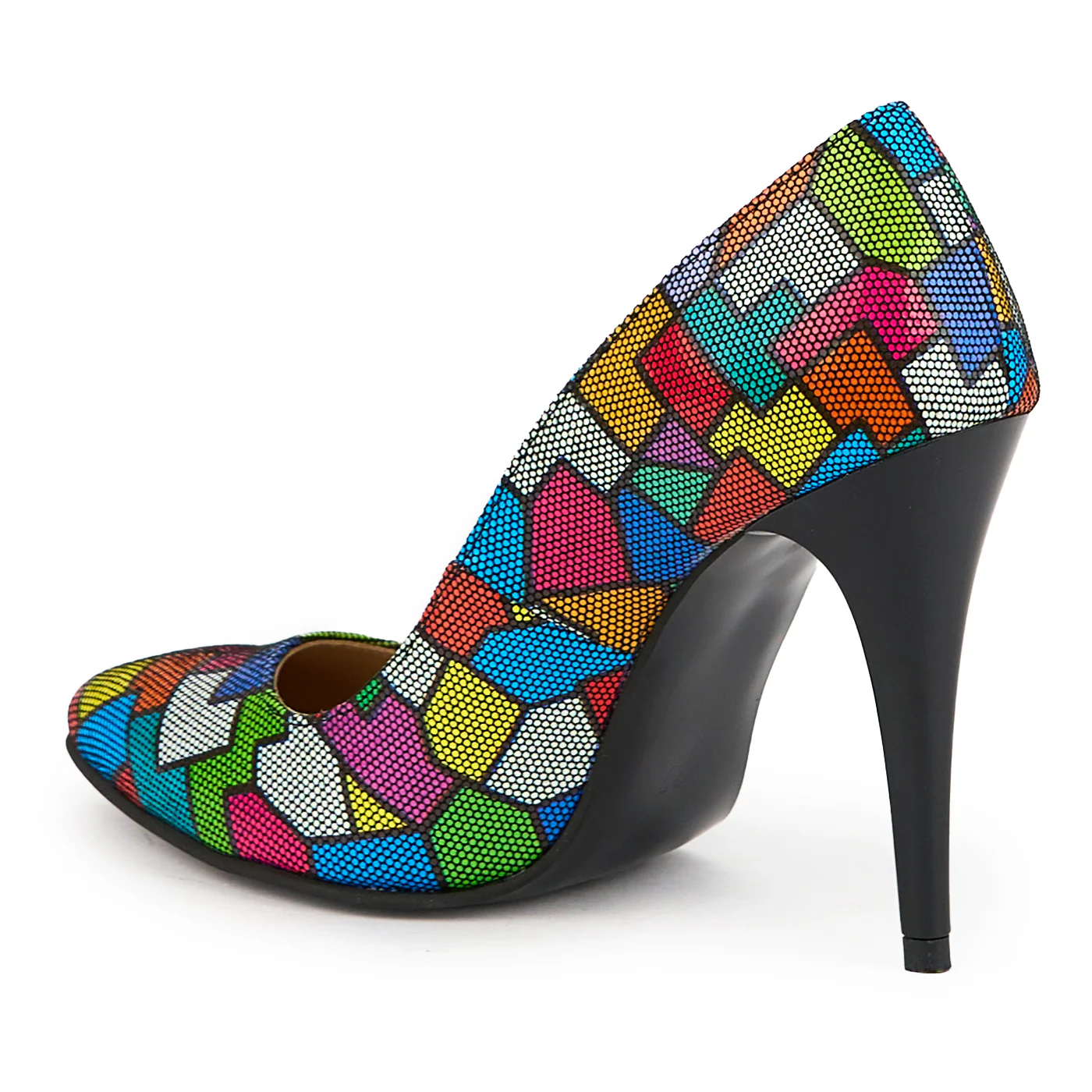 Pantofi dama din piele naturala multicolor cu toc subtire 11 cm 14915 - Image 2