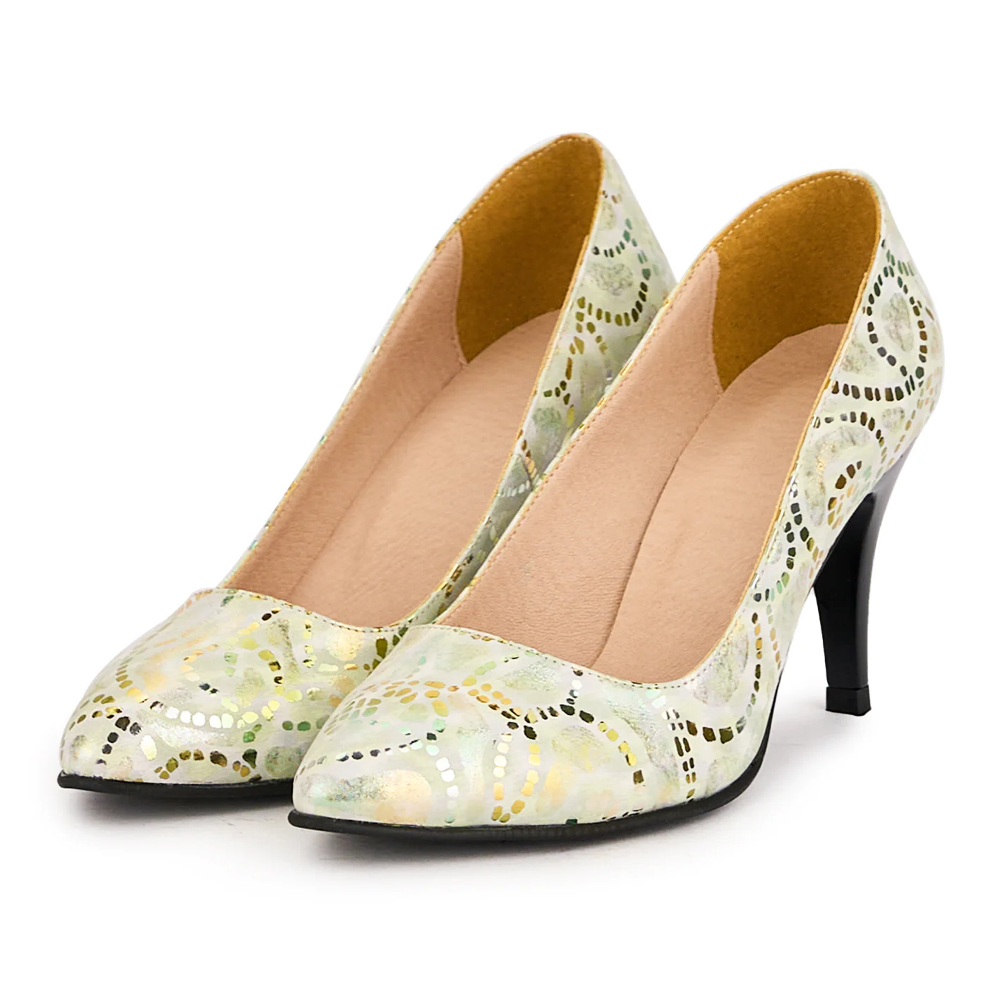 Pantofi dama din piele naturala multicolor cu toc subtire 8.5 cm 16662 - Image 3