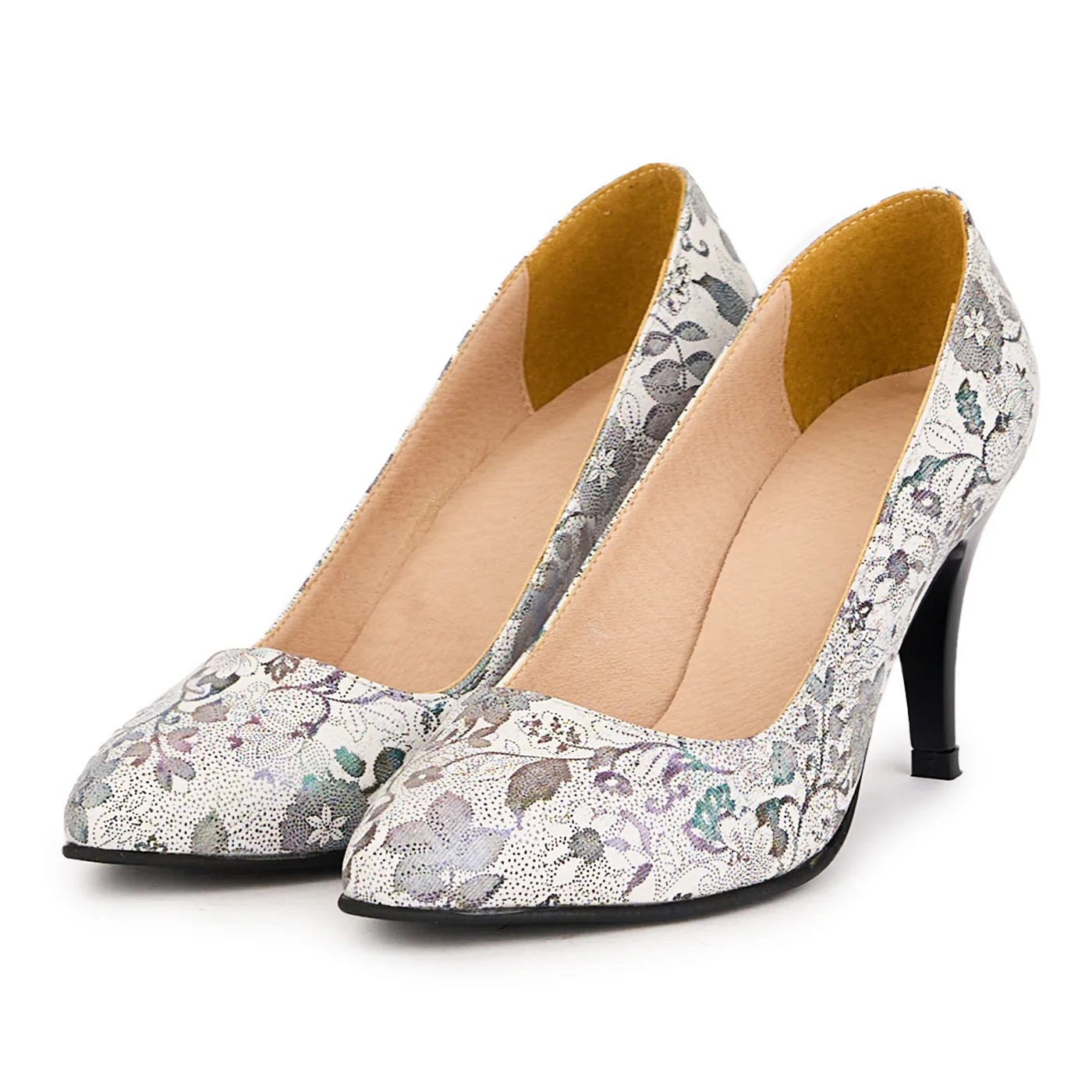Pantofi dama din piele naturala multicolor cu toc subtire 8.5 cm 16663 - Image 3