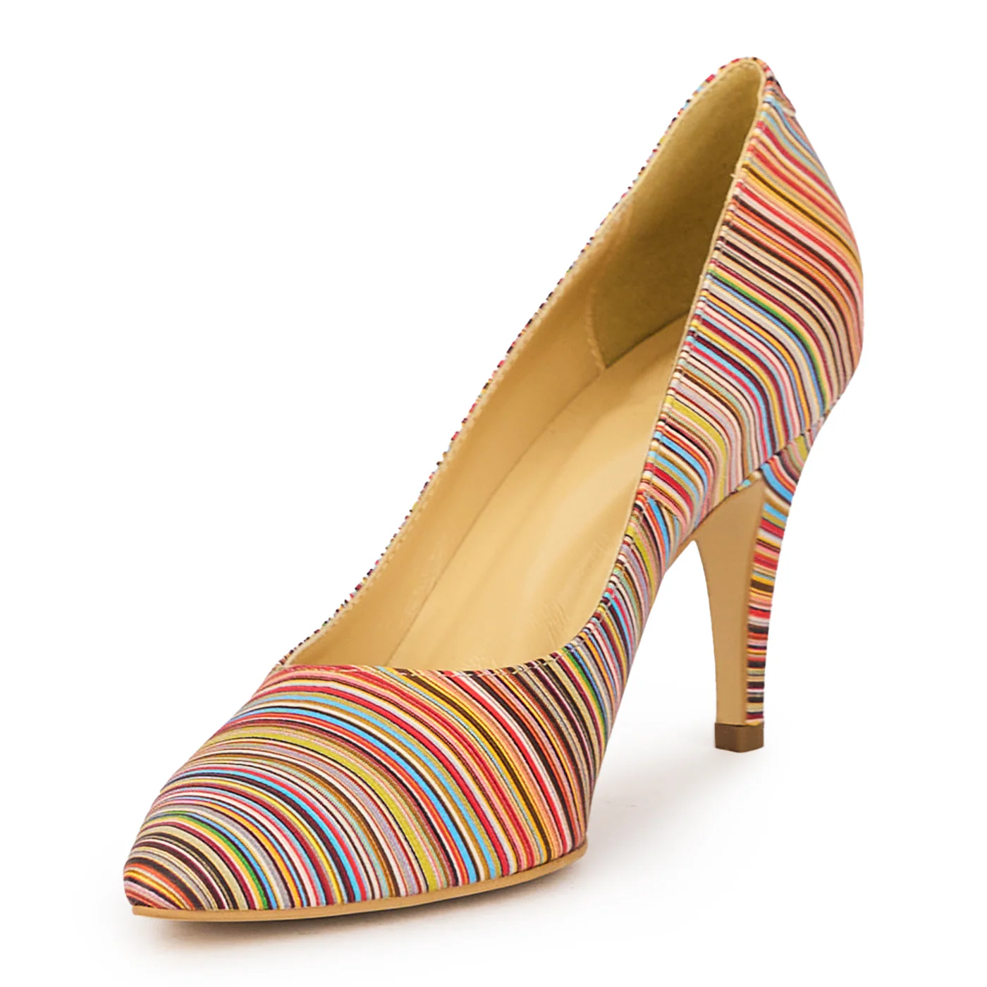 Pantofi dama din piele naturala multicolor cu toc subtire 9 cm 15360 - Image 3