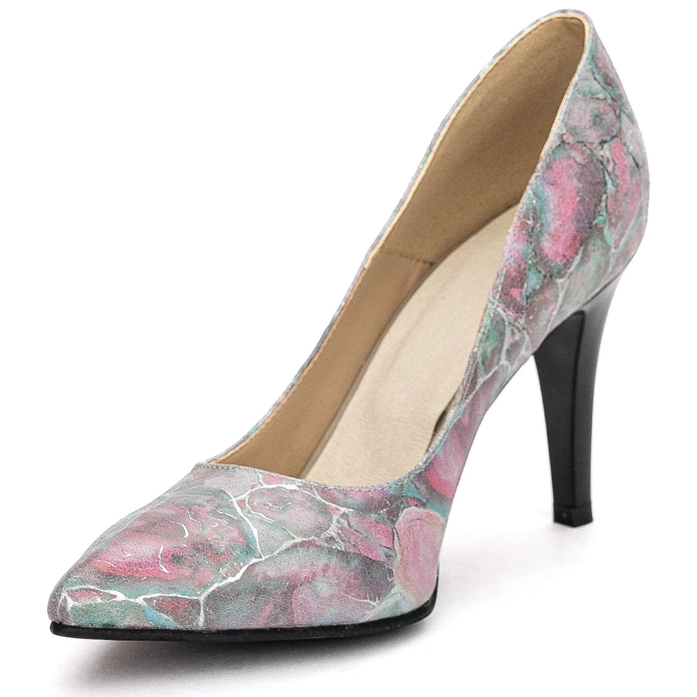 Pantofi dama din piele naturala multicolor cu toc subtire 9cm 13703 - Image 3