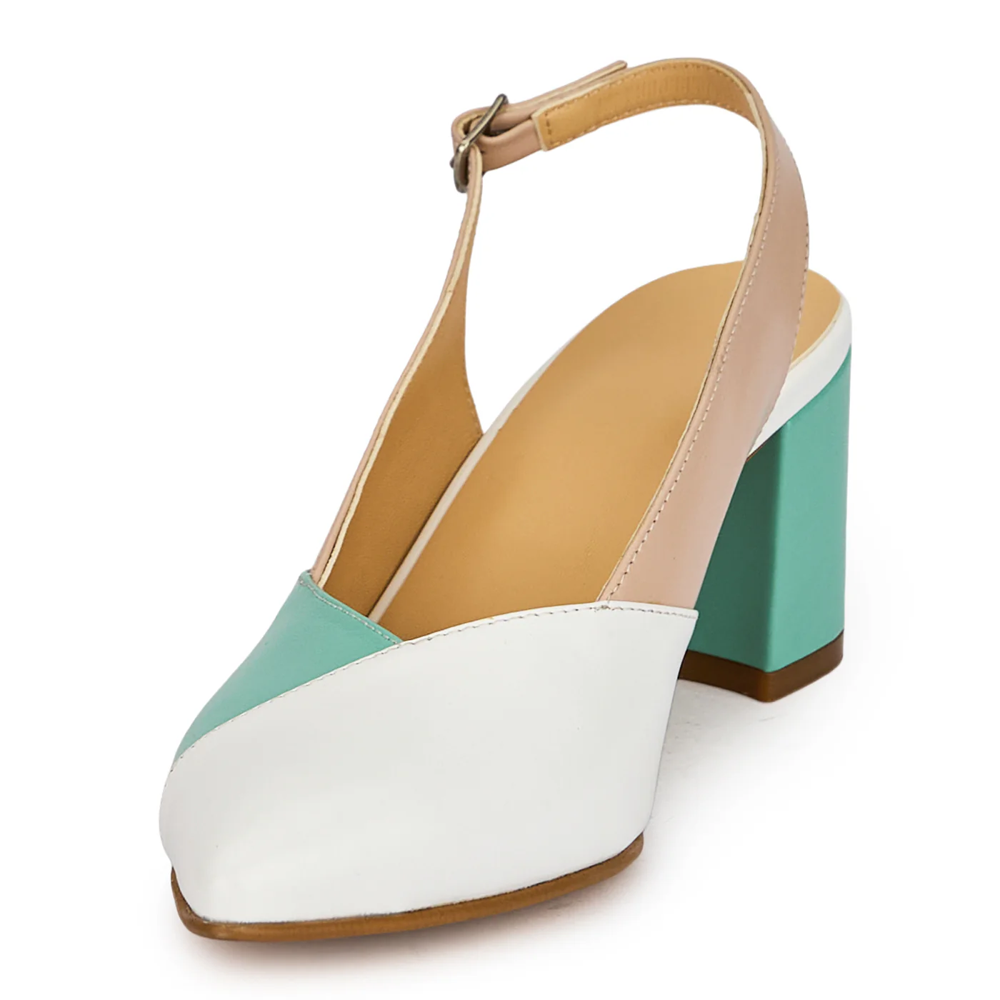 Pantofi dama din piele naturala multicolora cu toc gros 6.5 cm 19920 - Image 4