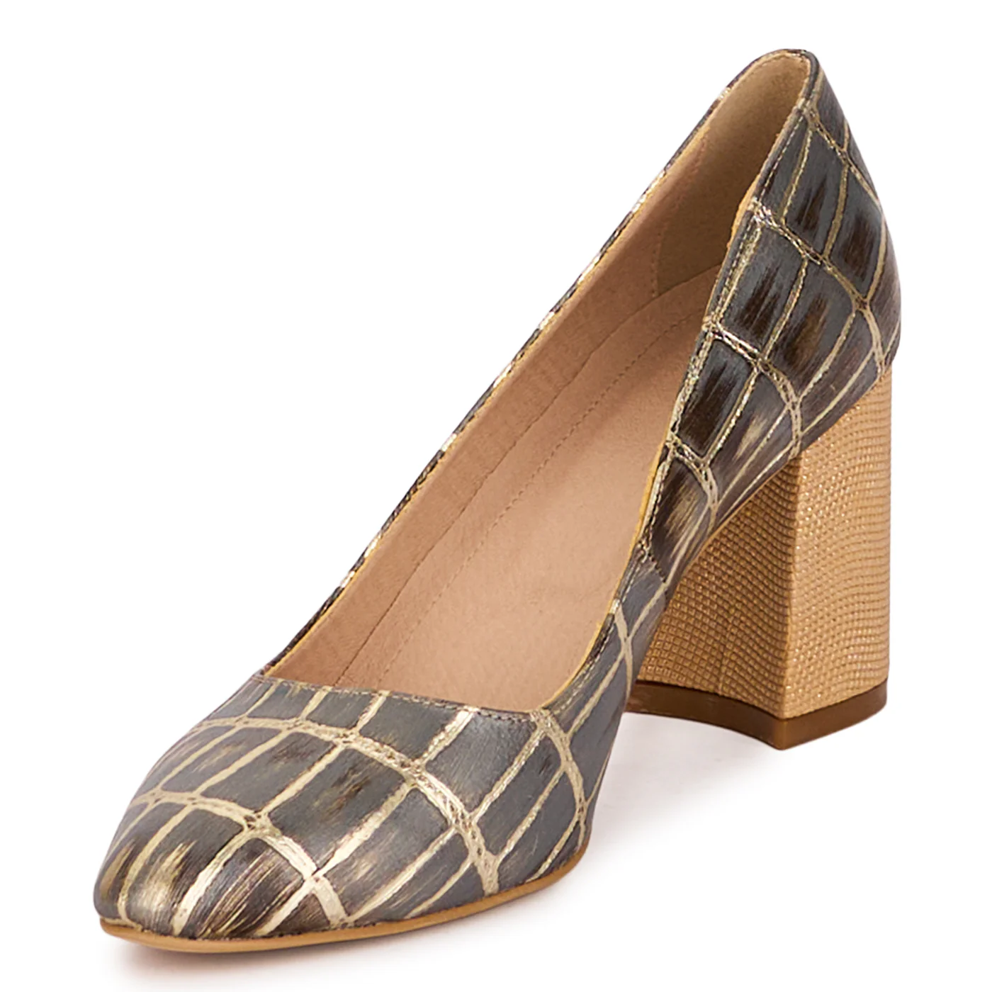 Pantofi dama din piele naturala multicolora cu toc gros 7 cm 18622 - Image 3