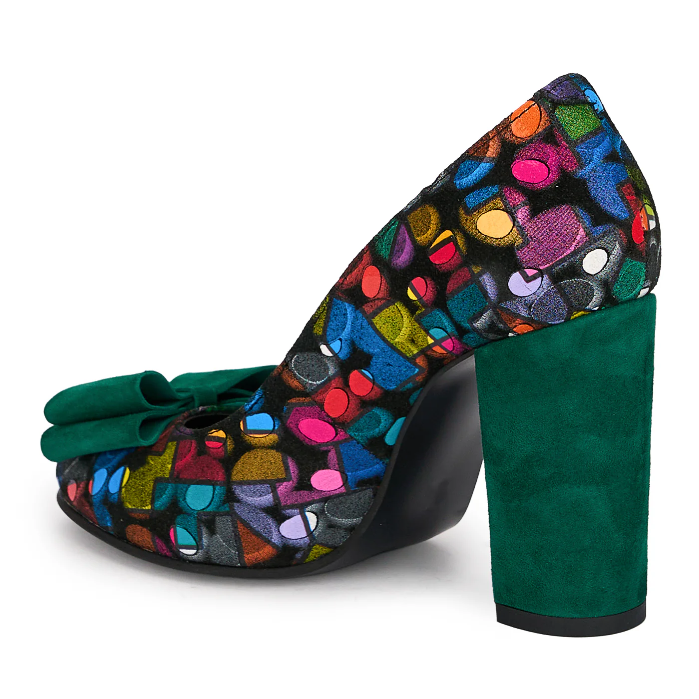 Pantofi dama din piele naturala multicolora cu toc gros 9 cm 18879 - Image 2