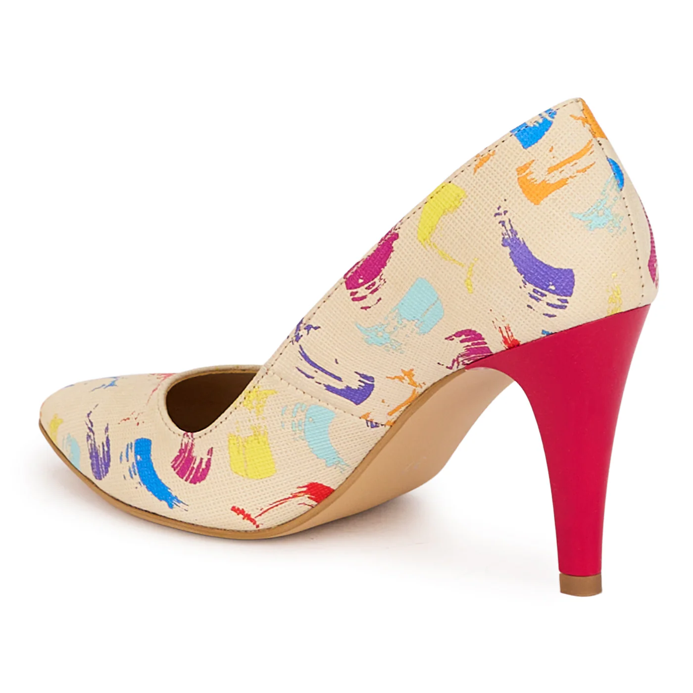 Pantofi dama din piele naturala multicolora cu toc subtire 8.5 cm 18512 - Image 2