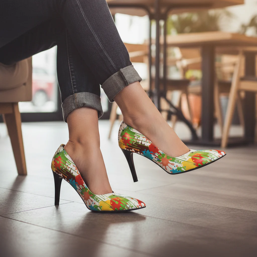 Pantofi dama din piele naturala multicolora cu toc subtire 8.5 cm 19673 - Image 2