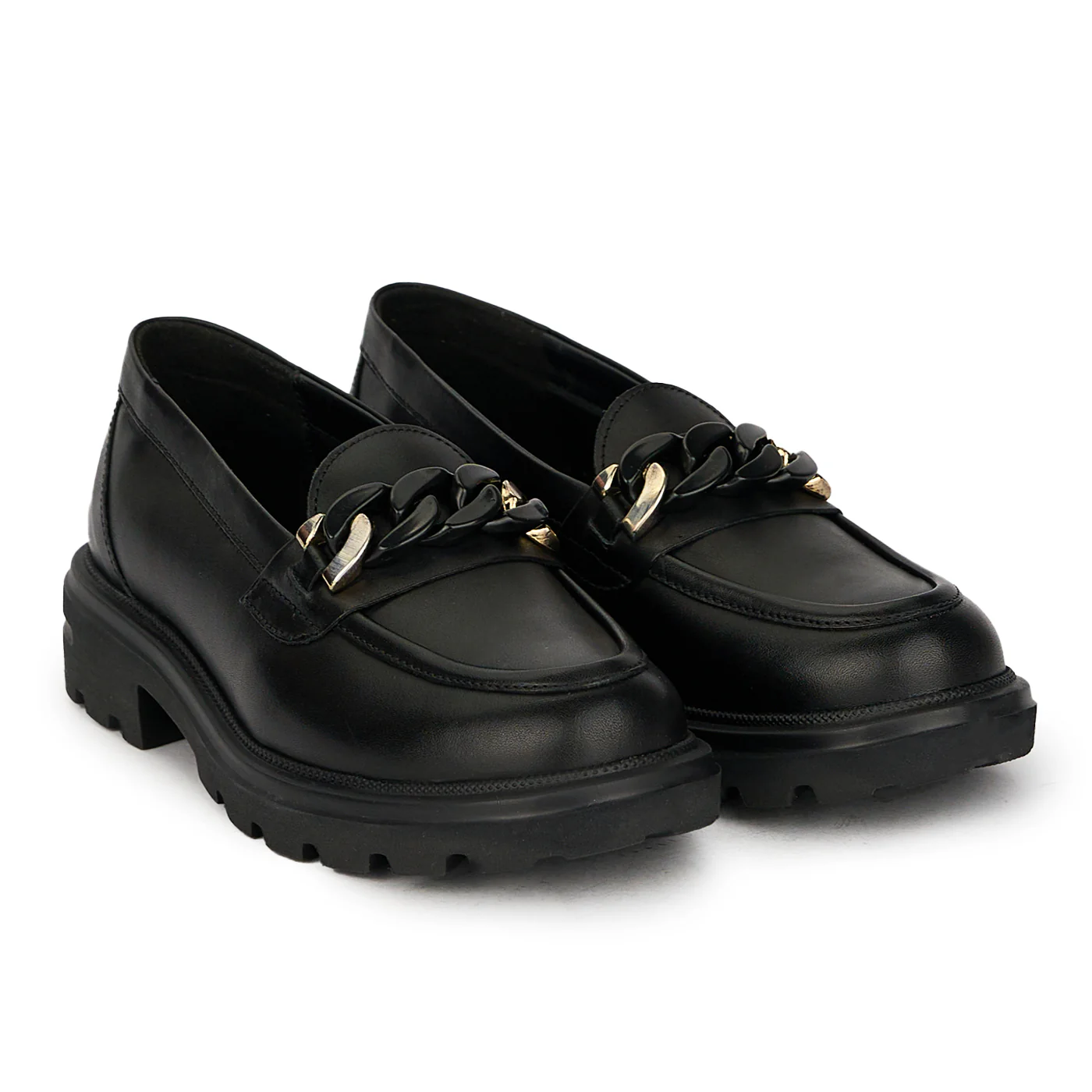 Pantofi dama din piele naturala neagra cu accesoriu metalic 17839 - Image 4
