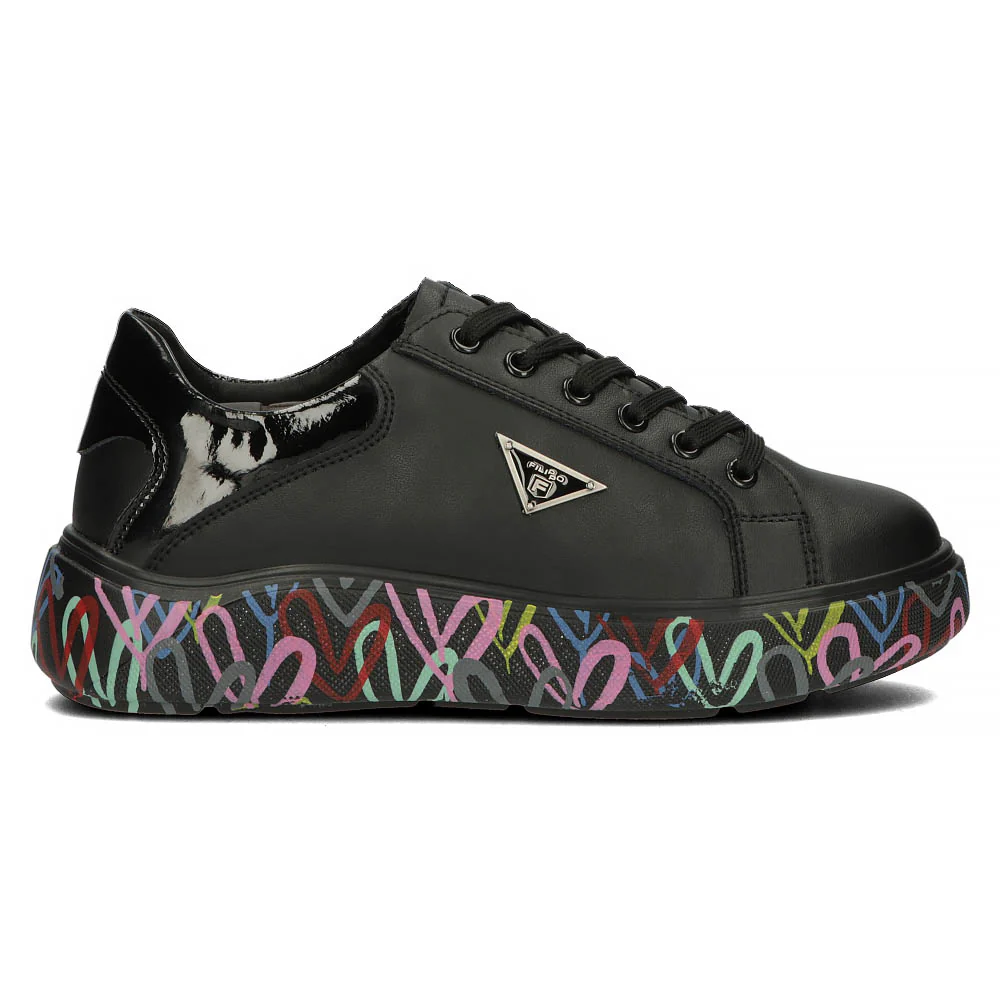 Pantofi sport dama cu talpa colorata din piele naturala neagra 13019