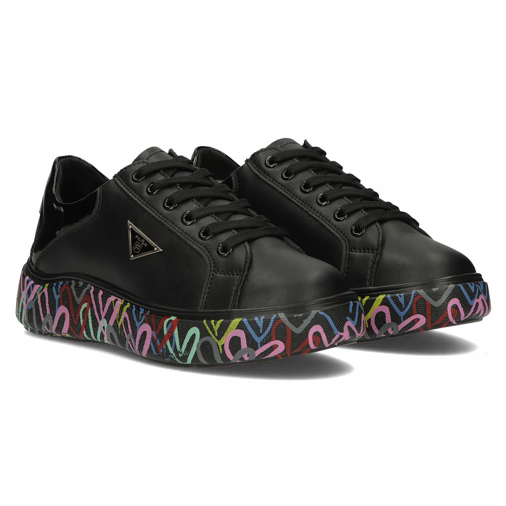 Pantofi sport dama cu talpa colorata din piele naturala neagra 13019 - Image 3