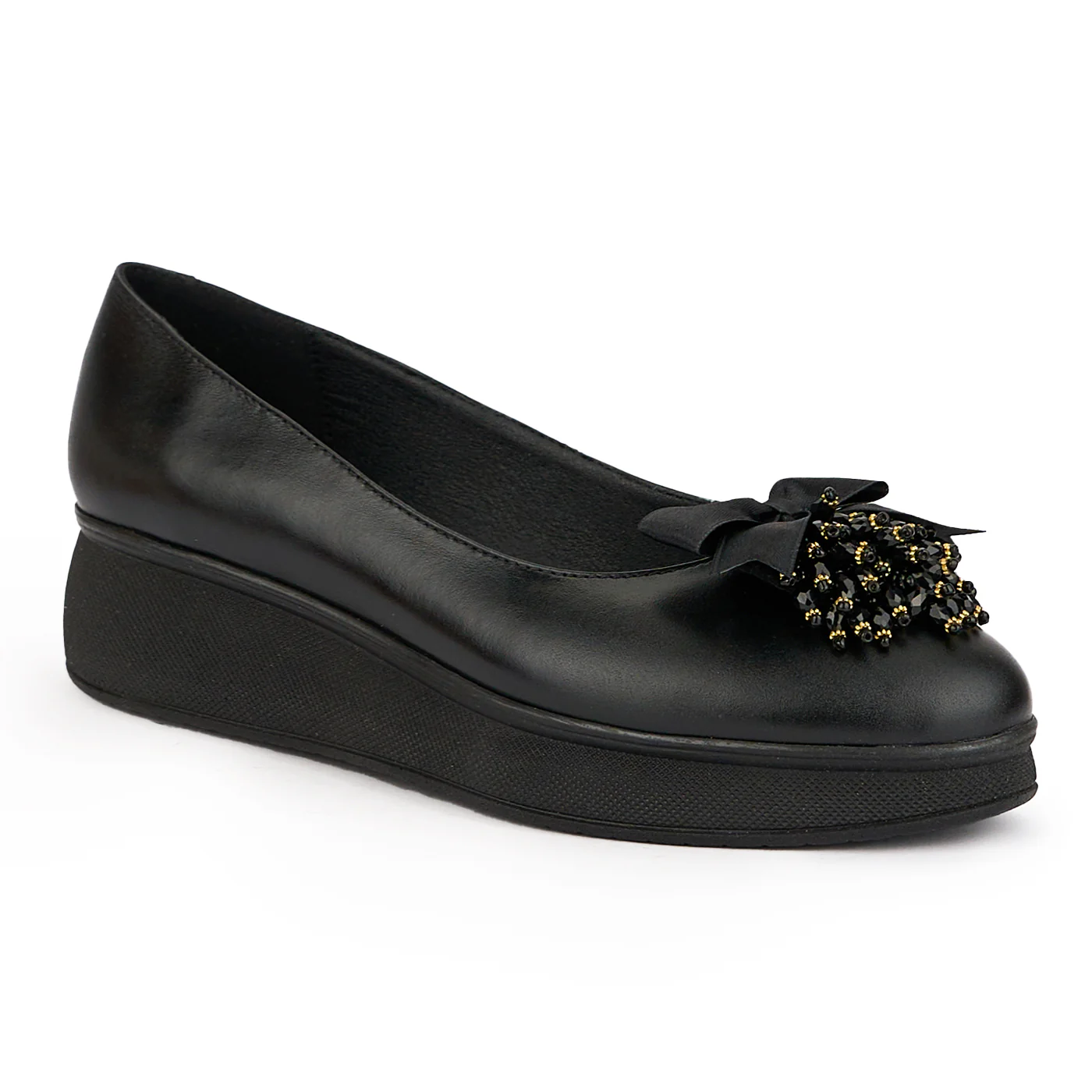 Pantofi dama din piele naturala neagra cu accesoriu 16355 - Image 3
