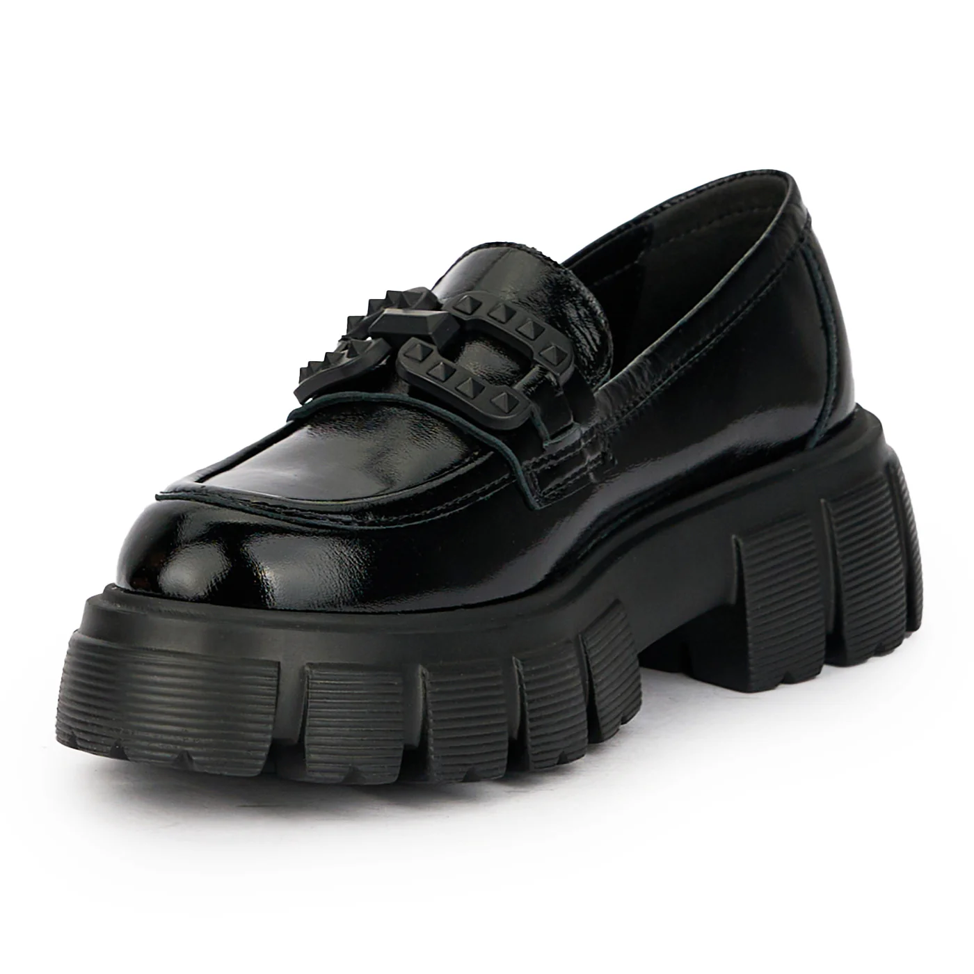 Pantofi dama din piele naturala neagra cu accesoriu metalic 15840 - Image 3
