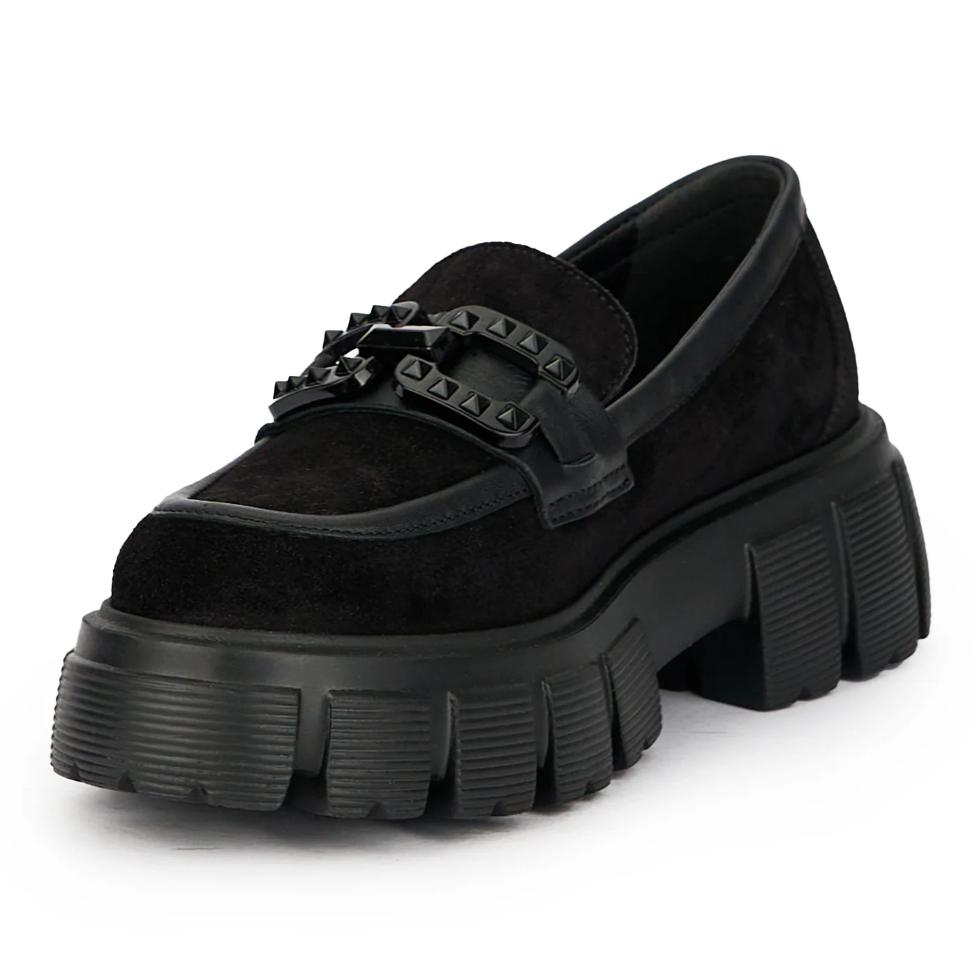 Pantofi dama din piele naturala neagra cu accesoriu metalic 15841 - Image 3