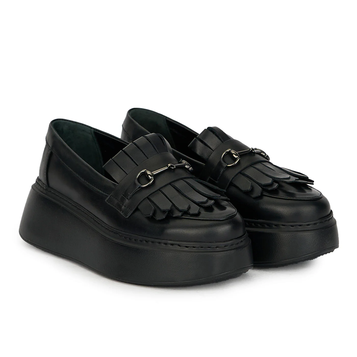 Pantofi dama din piele naturala neagra cu accesoriu metalic 17648 - Image 4