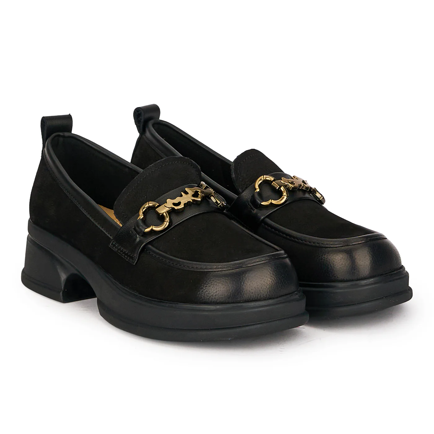 Pantofi dama din piele naturala neagra cu accesoriu metalic 18706 - Image 4