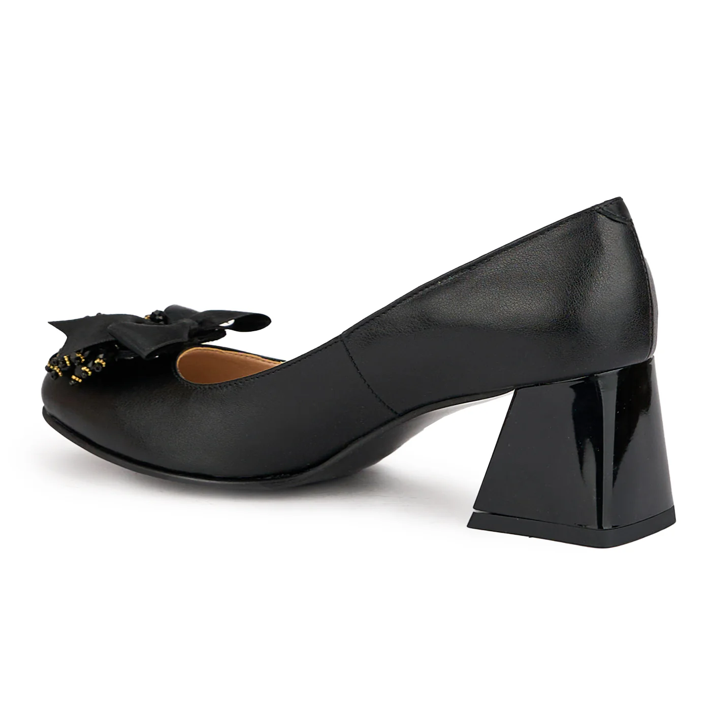 Pantofi dama din piele naturala neagra cu accesoriu si toc gros 6 cm 16361 - Image 2