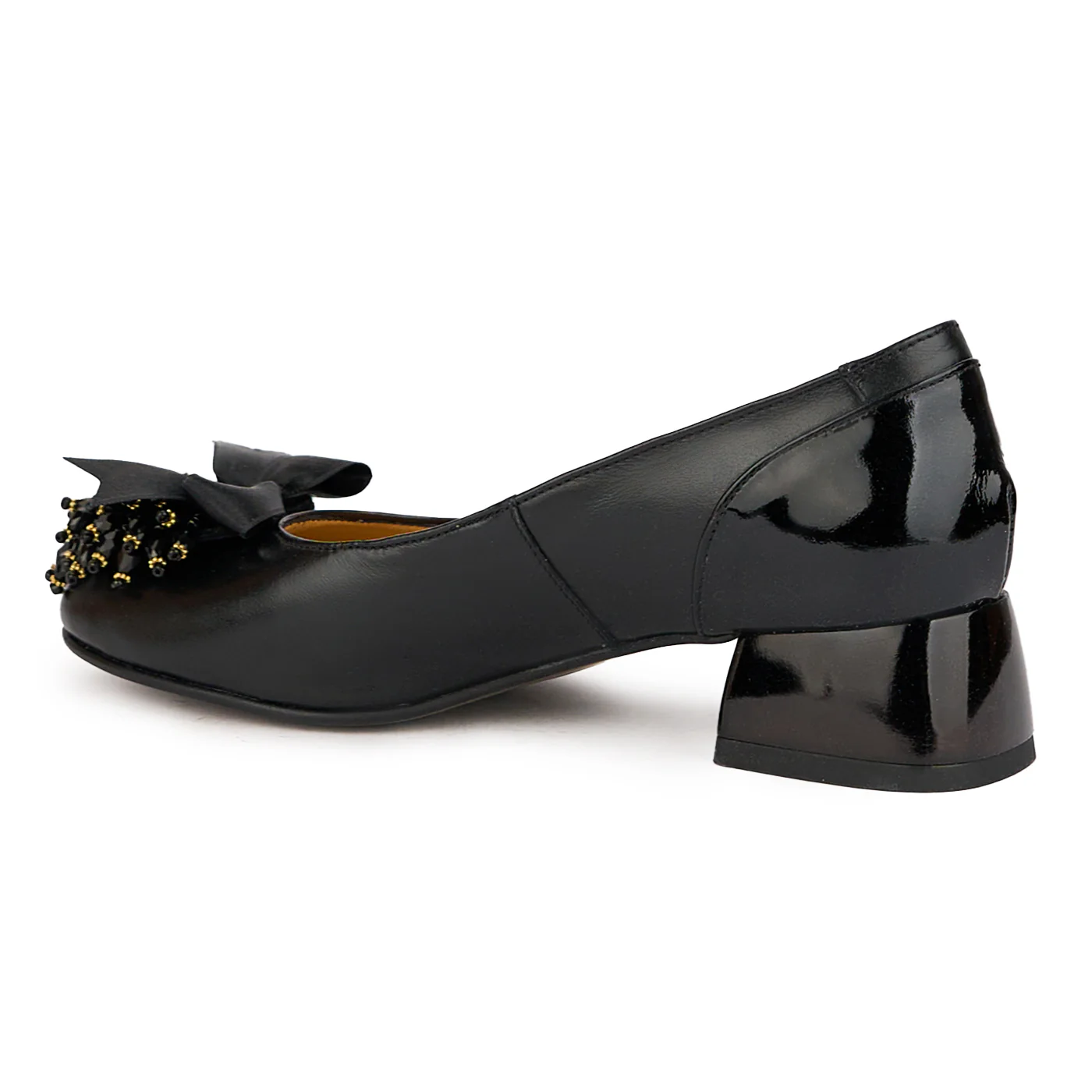 Pantofi dama din piele naturala neagra cu accesoriu si toc mic 4 cm 16352 - Image 2