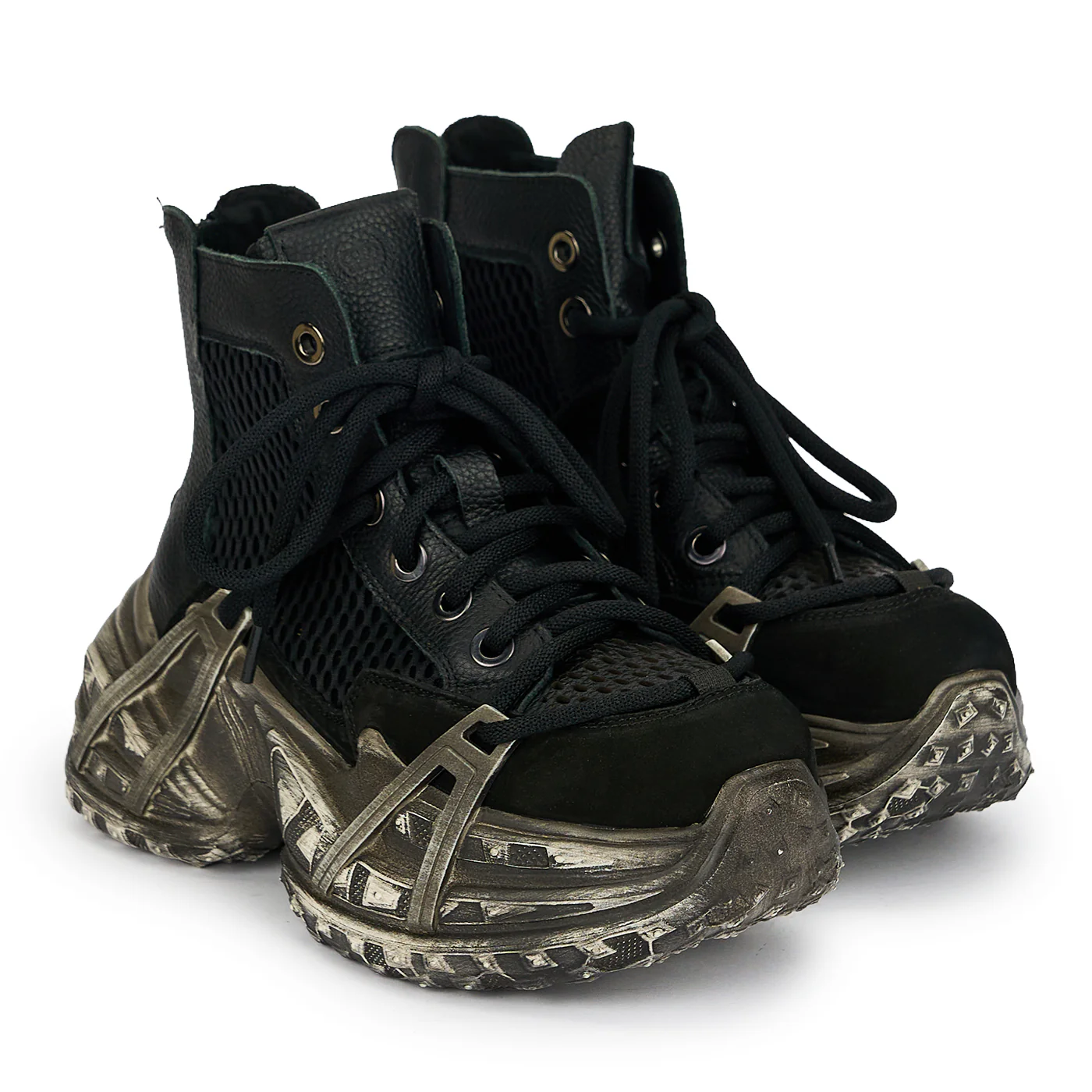 Pantofi dama din piele naturala neagra cu plasa 19286 - Image 4