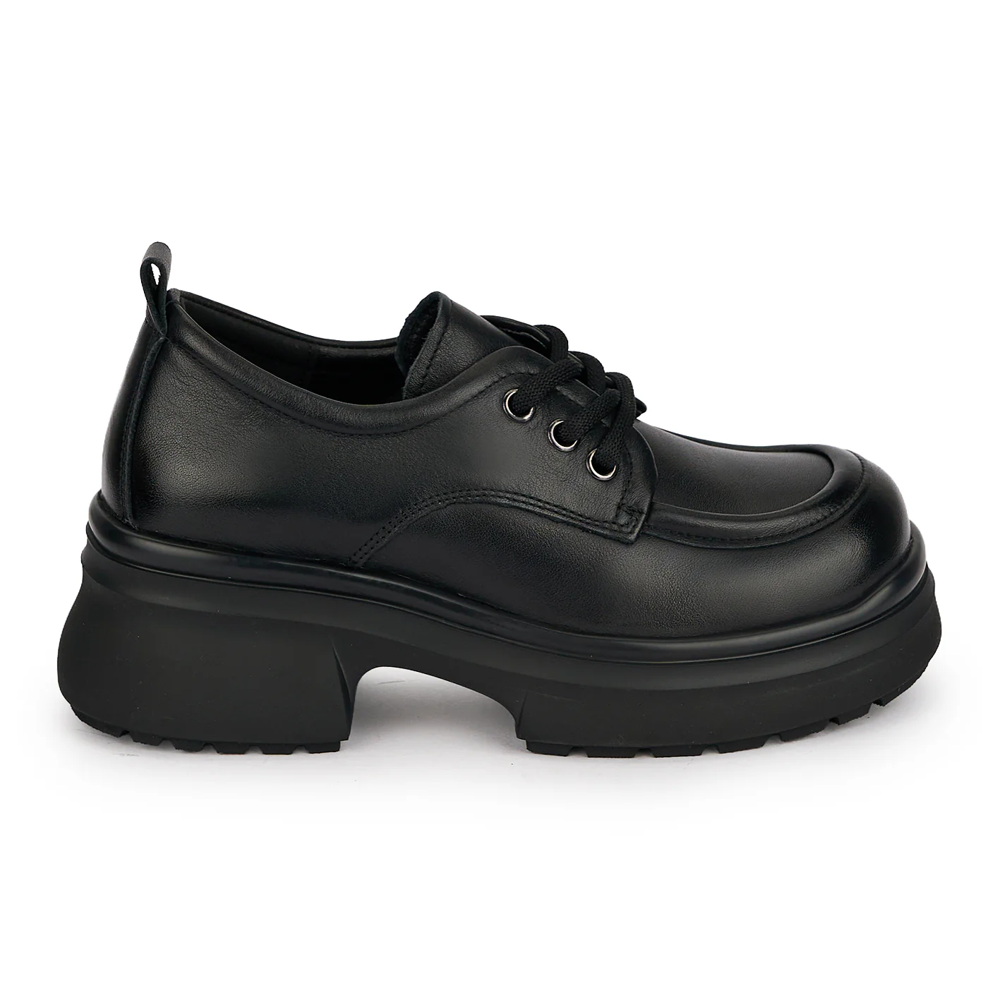 Pantofi dama din piele naturala neagra cu talpa inalta 5.5 cm 19549