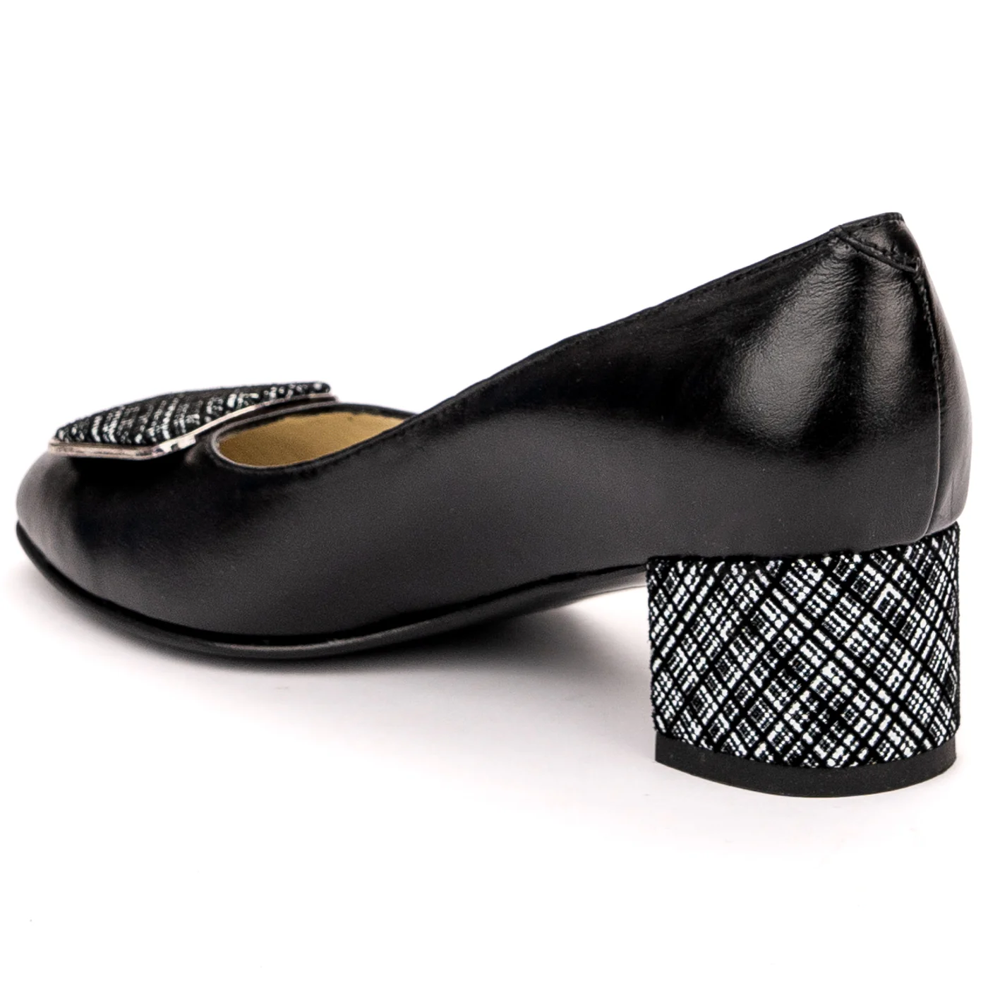 Pantofi dama din piele naturala neagra cu toc gros 13577 - Image 2