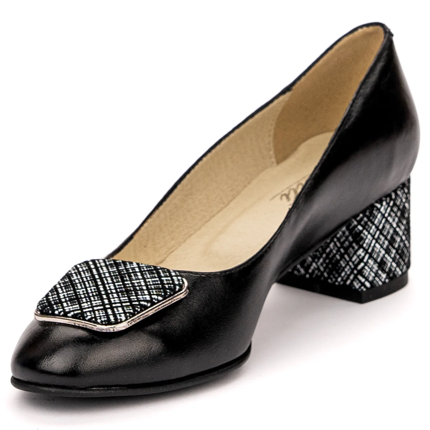 Pantofi dama din piele naturala neagra cu toc gros 13577 - Image 3