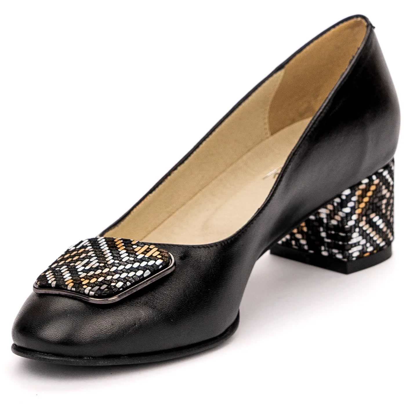 Pantofi dama din piele naturala neagra cu toc gros 13579 - Image 3