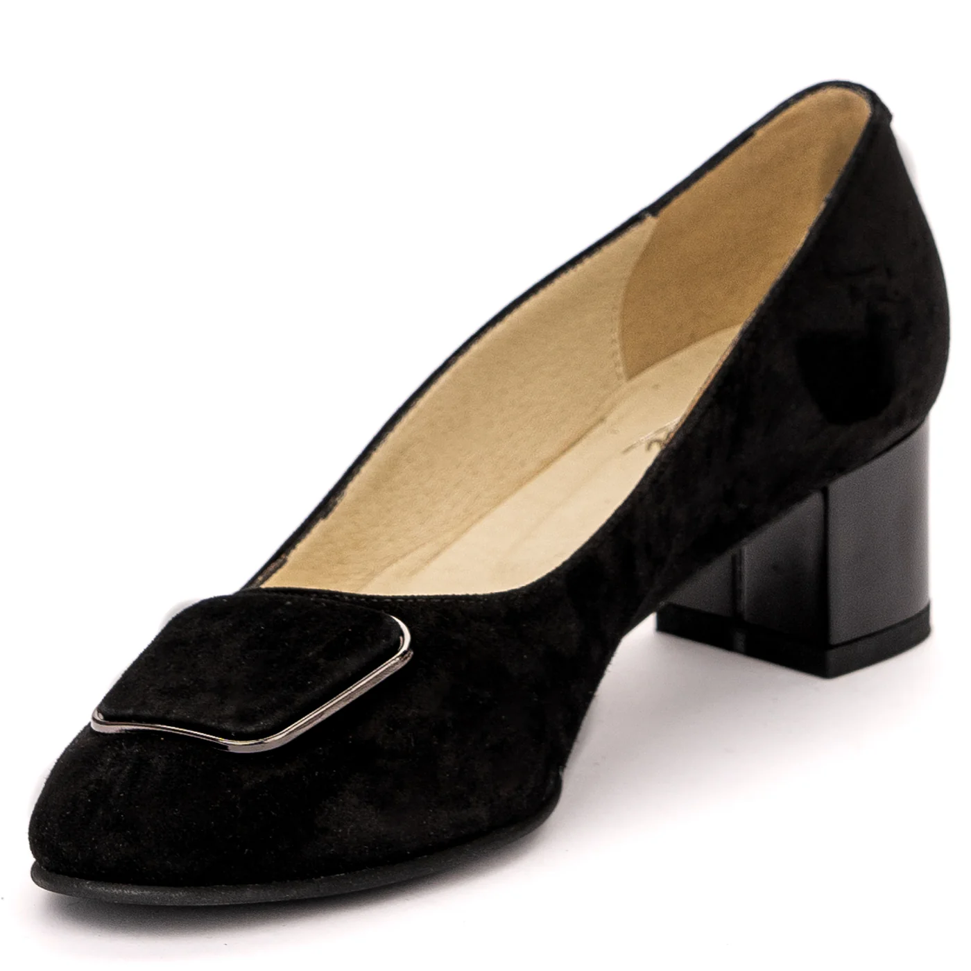 Pantofi dama din piele naturala neagra cu toc gros 13583 - Image 3