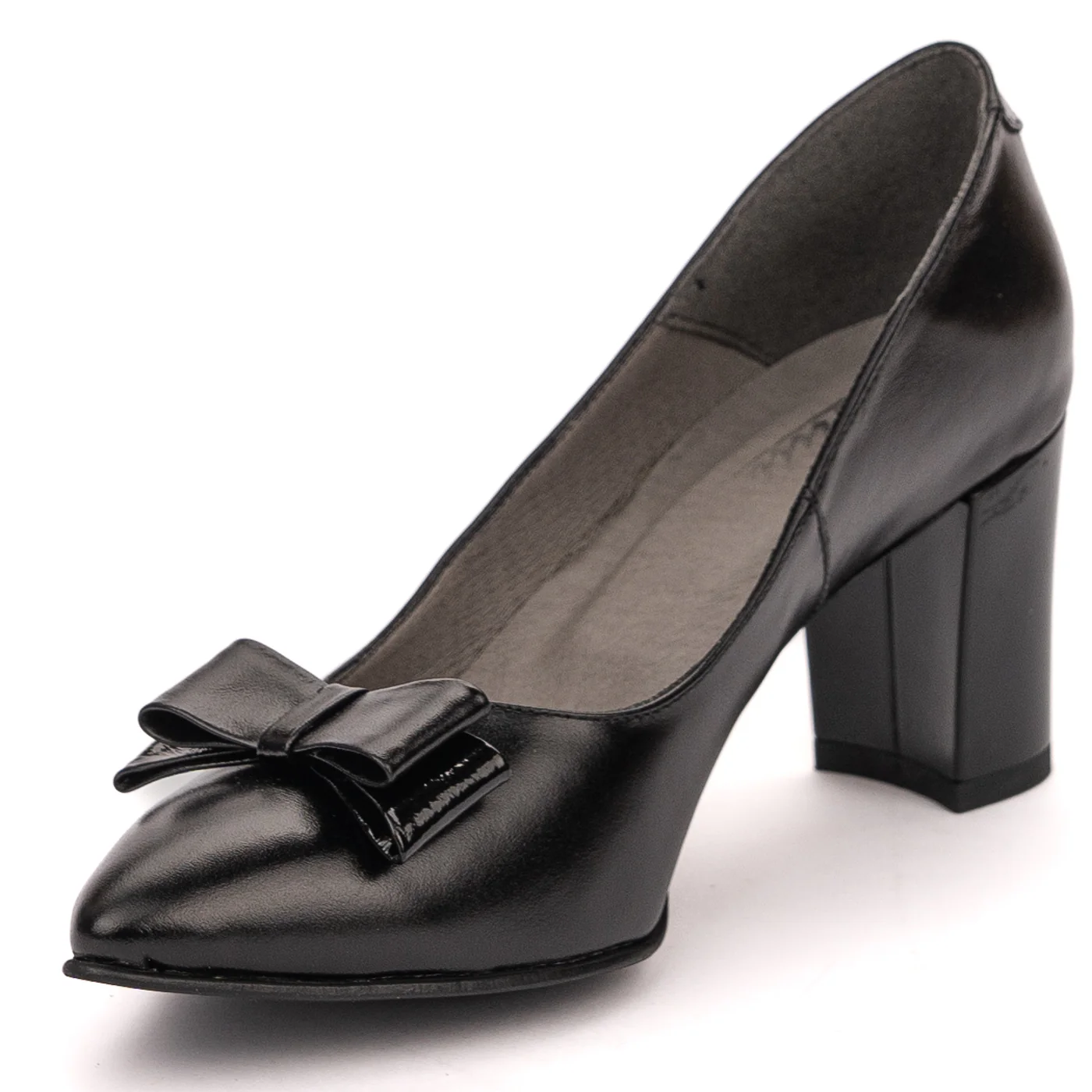 Pantofi dama din piele naturala neagra cu toc gros 13593 - Image 3