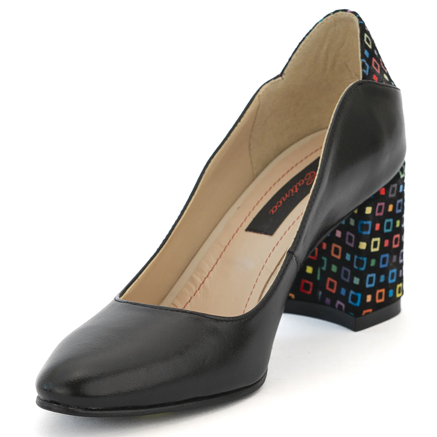 Pantofi dama din piele naturala neagra cu toc gros 13972 - Image 3